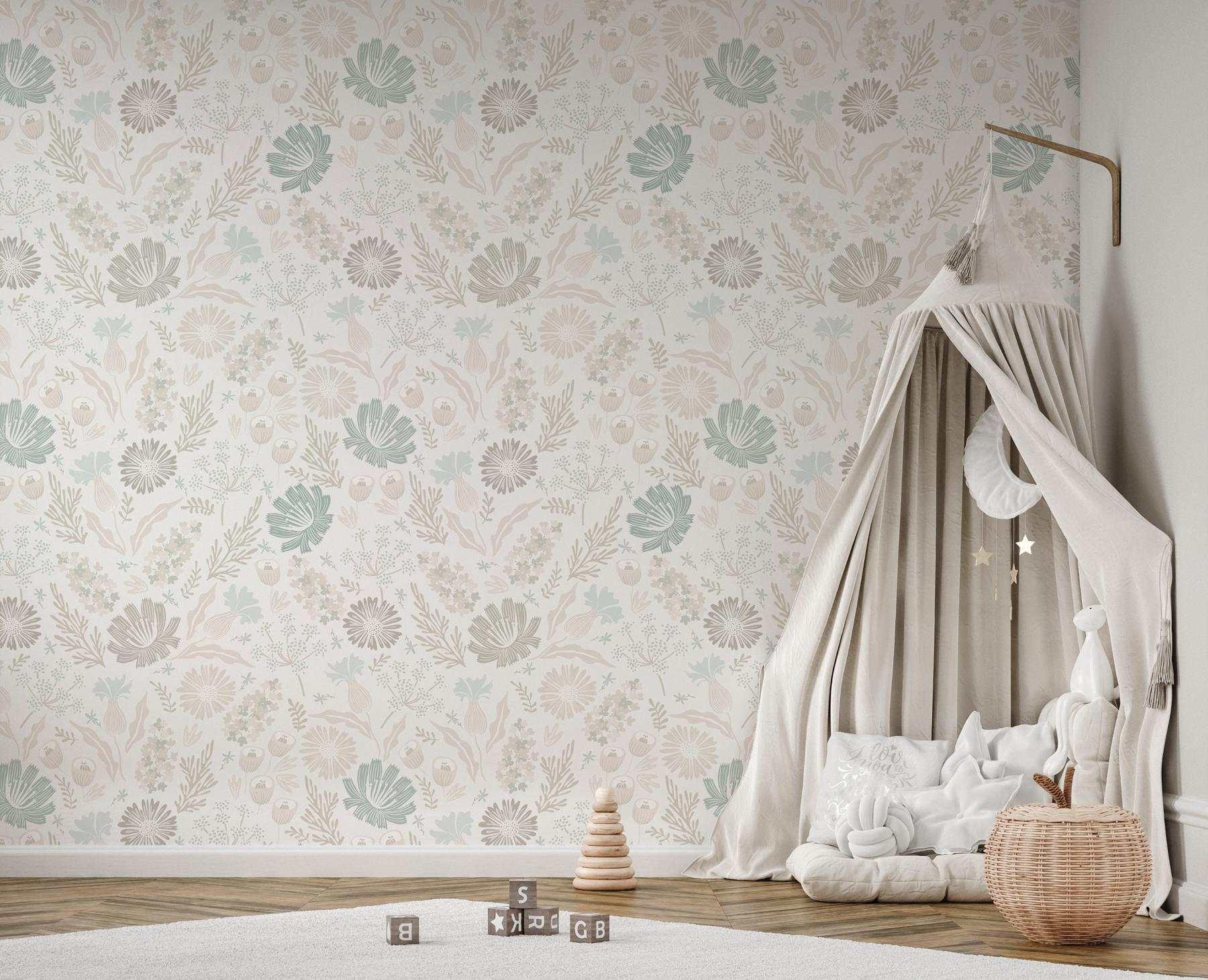 Kids Soft Color Floral Botanical Wallpaper Mural