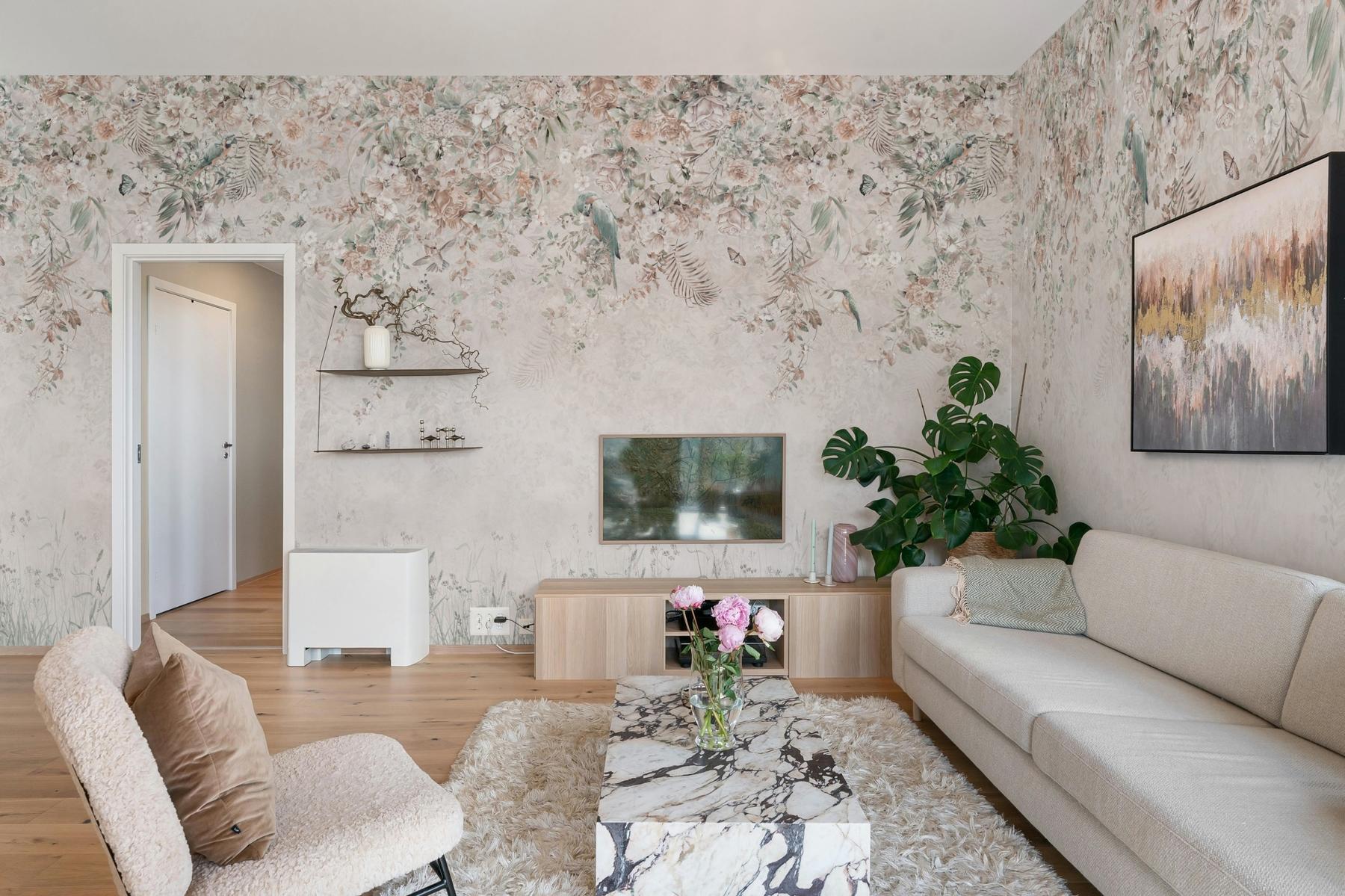 Whimsical Ivy Floral and  Birds Wallpaper Mural