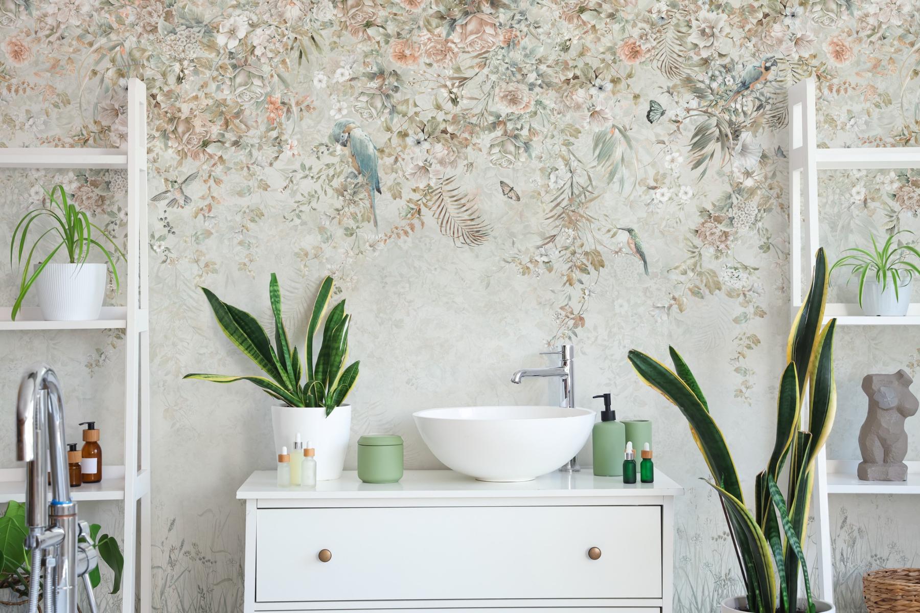 Whimsical Ivy Floral and  Birds Wallpaper Mural