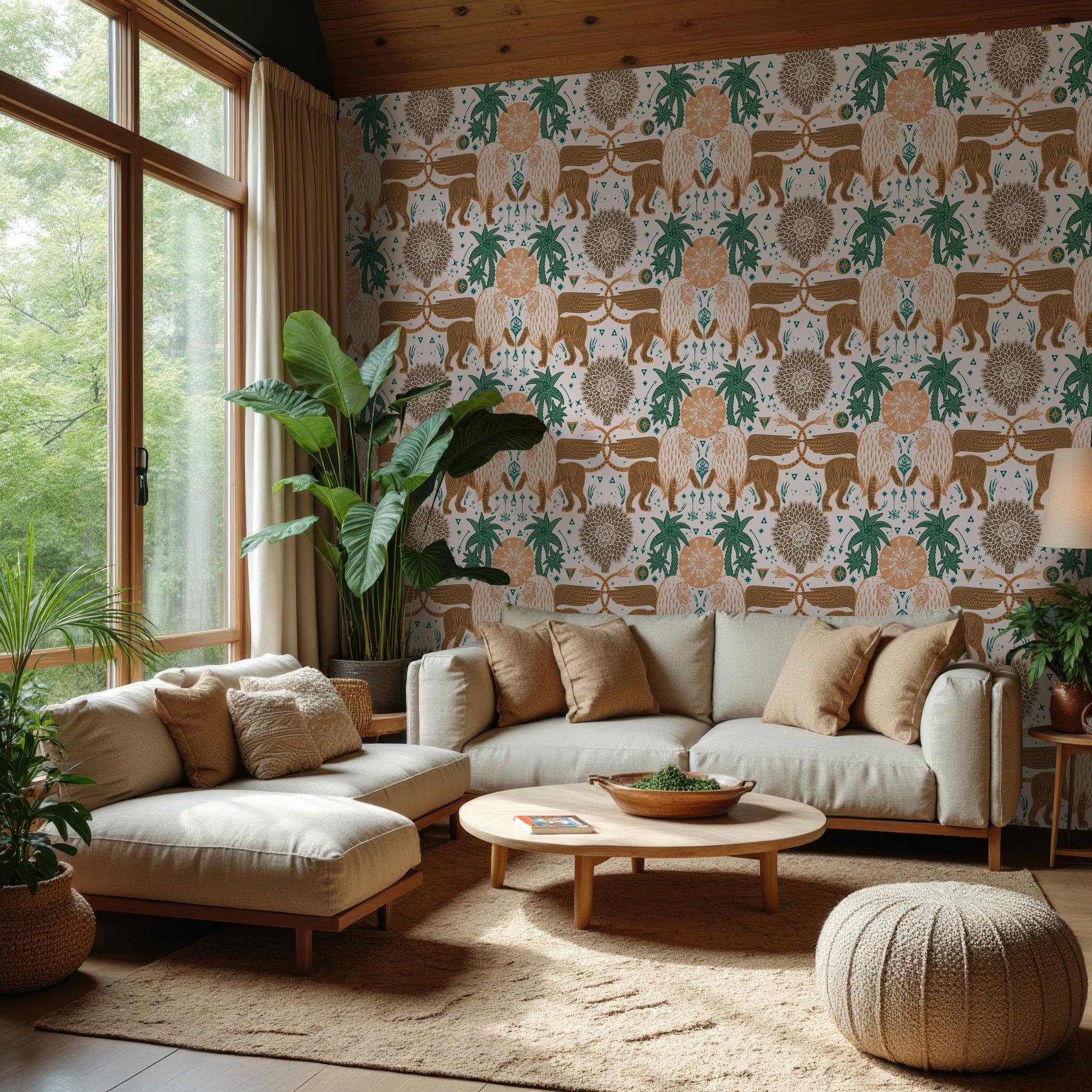 Mystical Winged Lions Wallpaper Mural