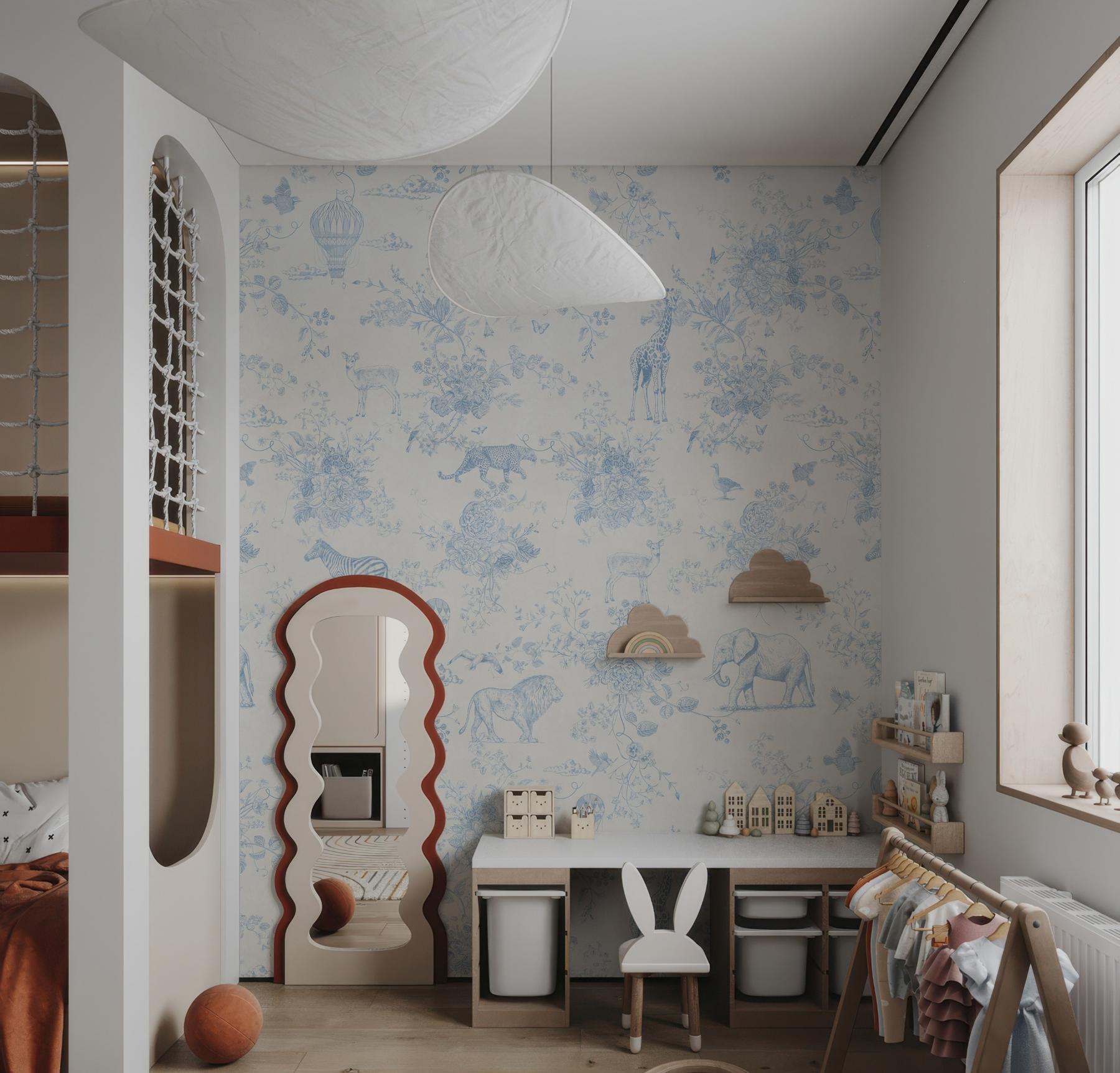 Kids Whimsical Safari Animal and Floral Wallpaper Mural
