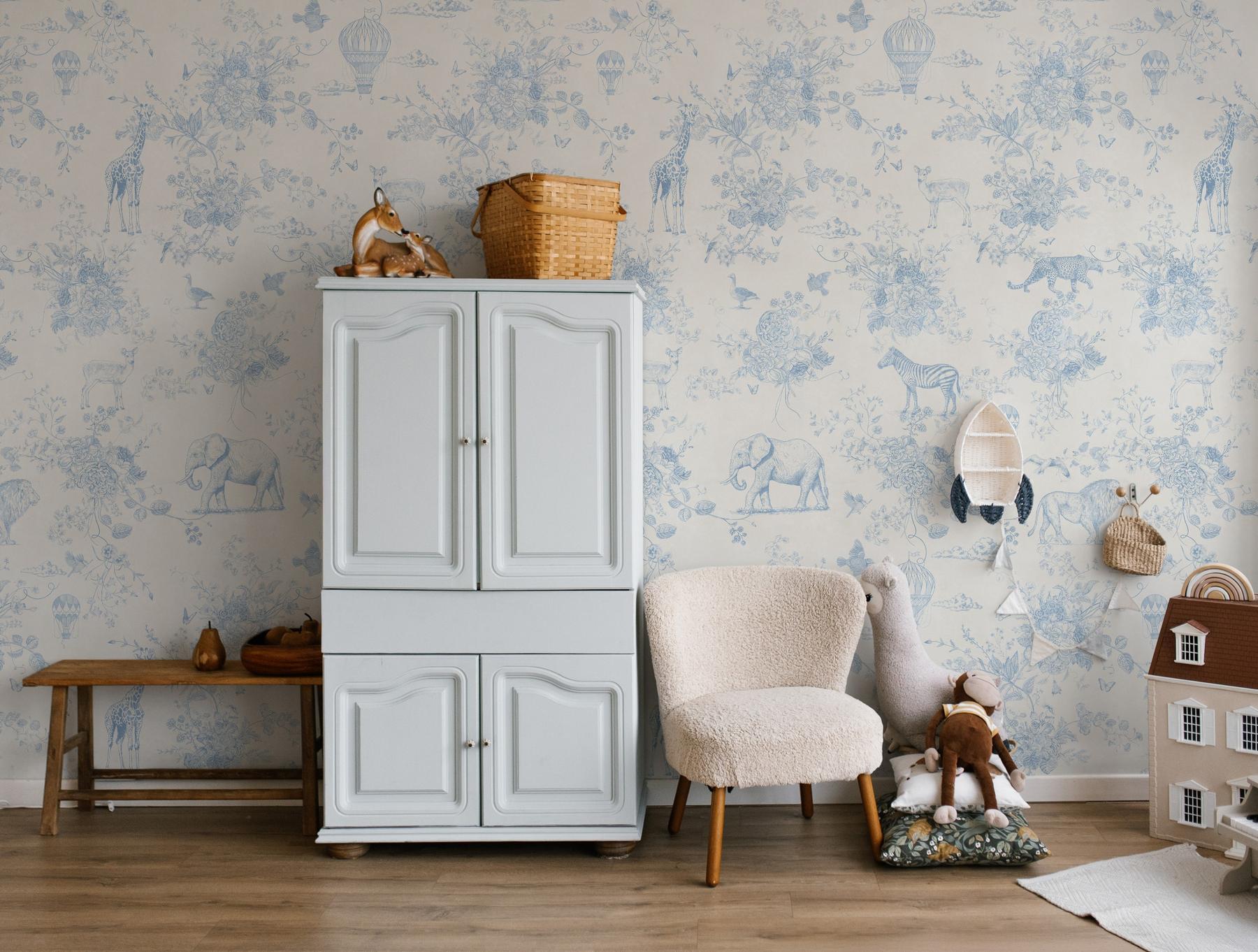 Kids Whimsical Safari Animal and Floral Wallpaper Mural