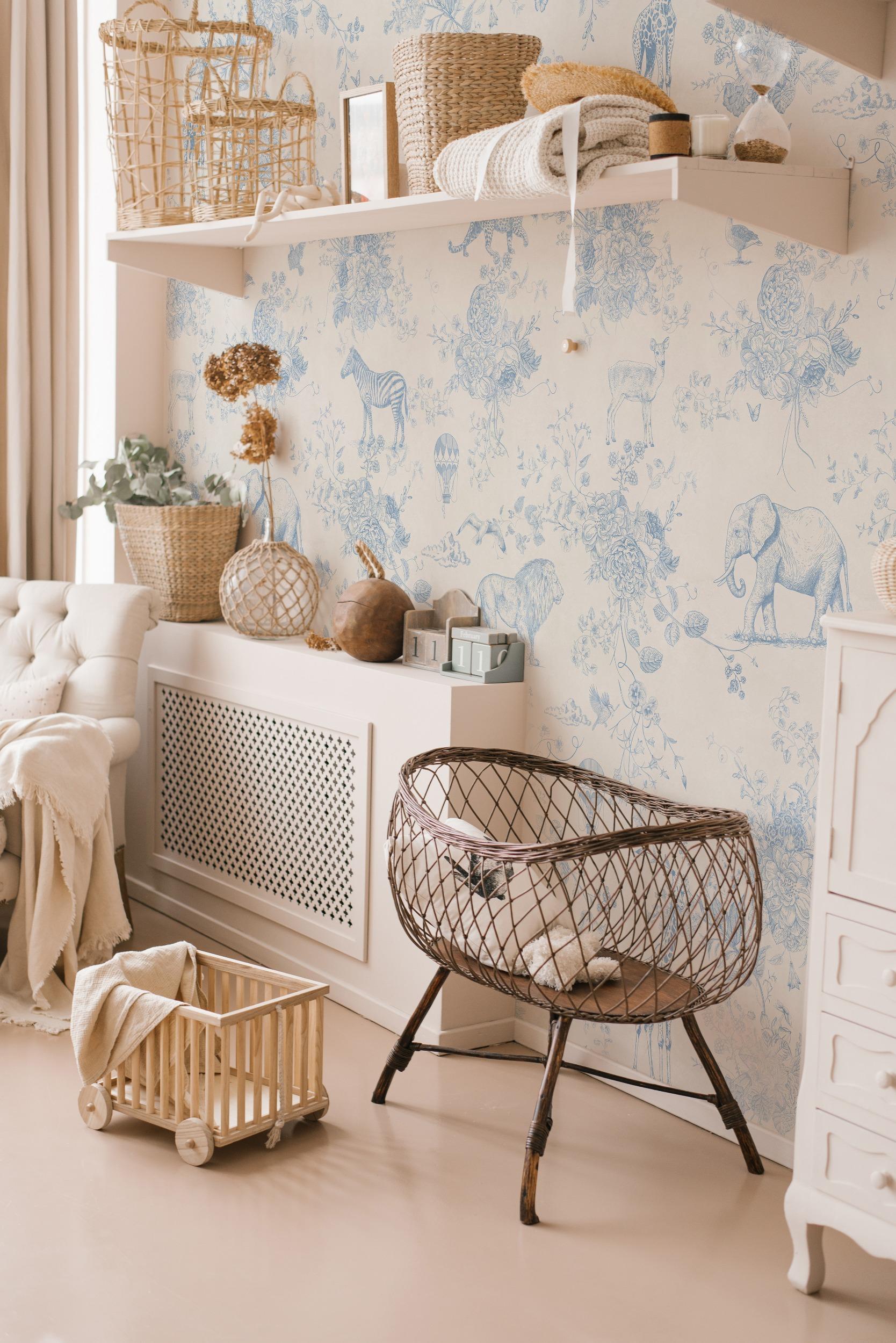 Kids Whimsical Safari Animal and Floral Wallpaper Mural