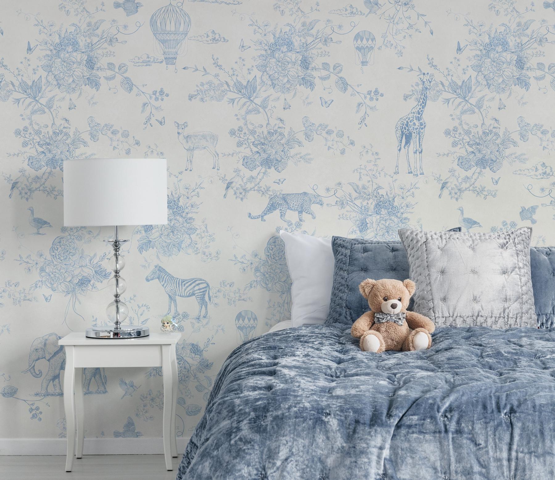 Kids Whimsical Safari Animal and Floral Wallpaper Mural