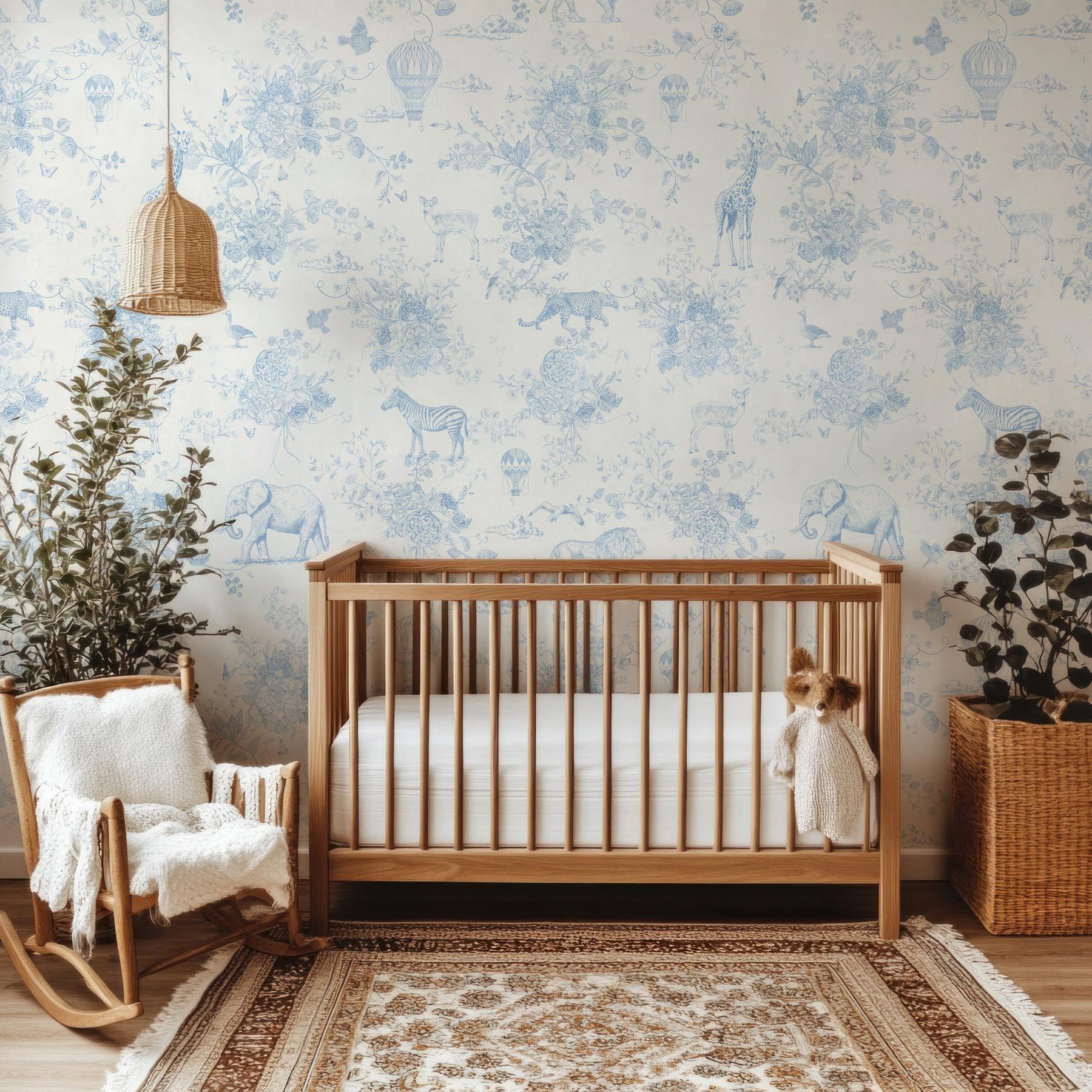 Kids Whimsical Safari Animal and Floral Wallpaper Mural