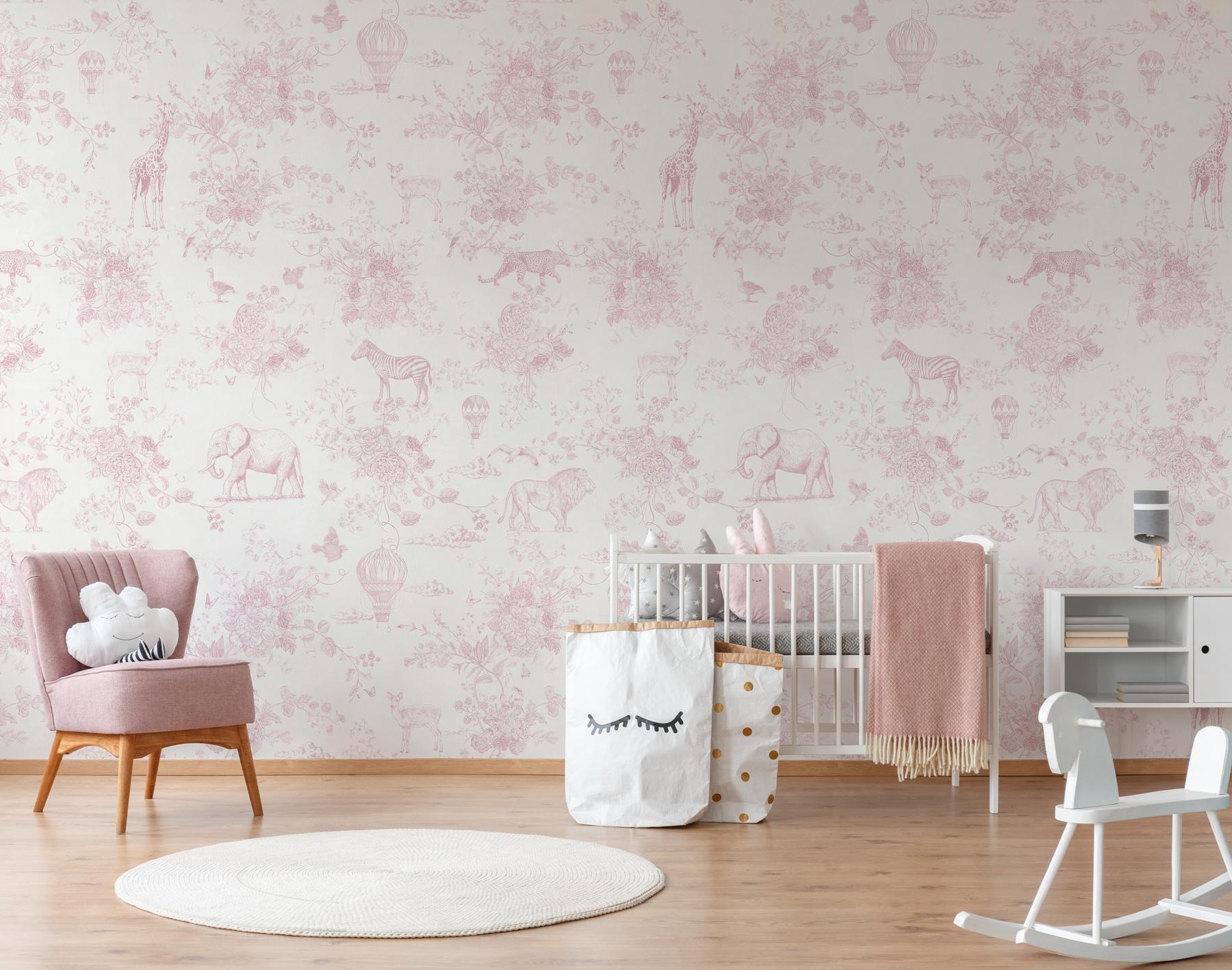 Kids Whimsical Safari Animal and Floral Wallpaper Mural