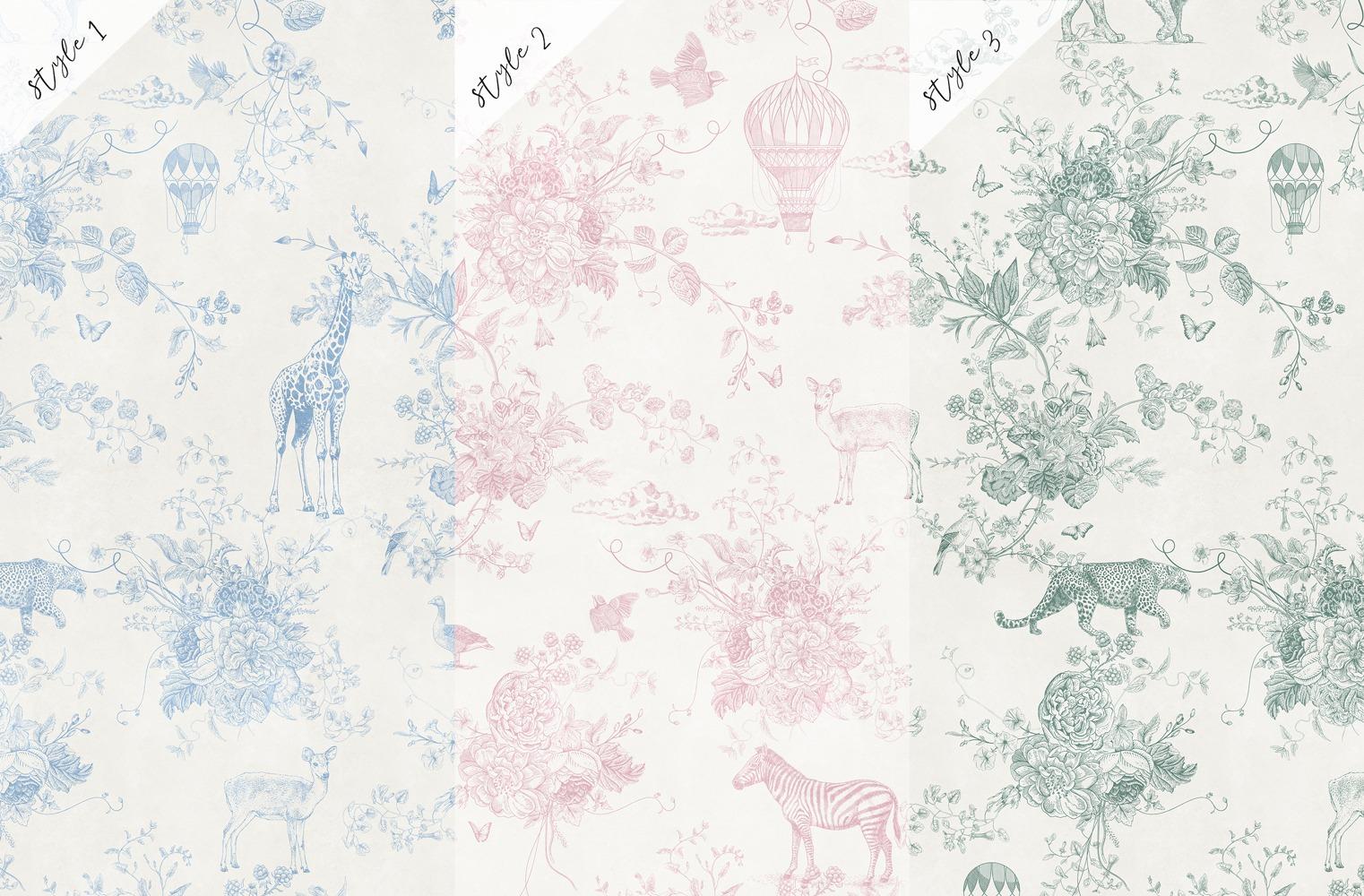 Kids Whimsical Safari Animal and Floral Wallpaper Mural