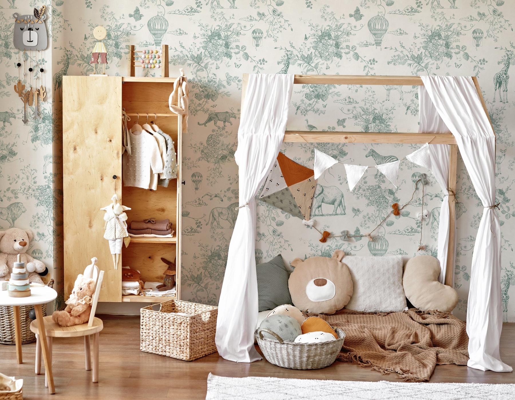 Kids Whimsical Safari Animal and Floral Wallpaper Mural