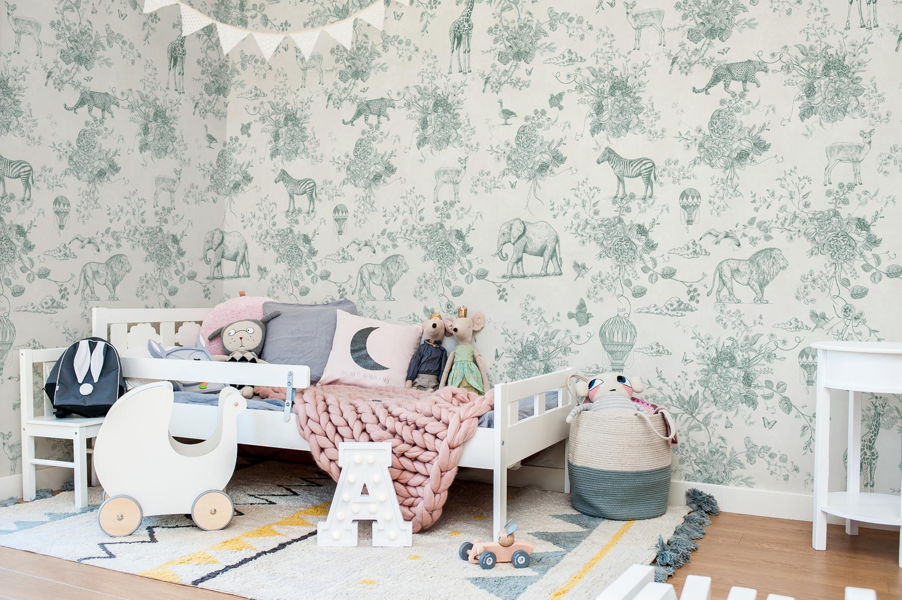 Kids Whimsical Safari Animal and Floral Wallpaper Mural