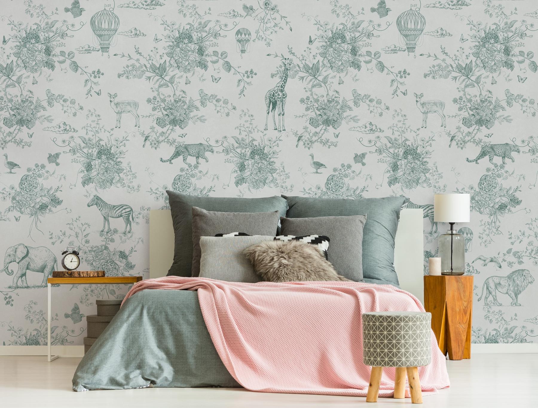 Kids Whimsical Safari Animal and Floral Wallpaper Mural