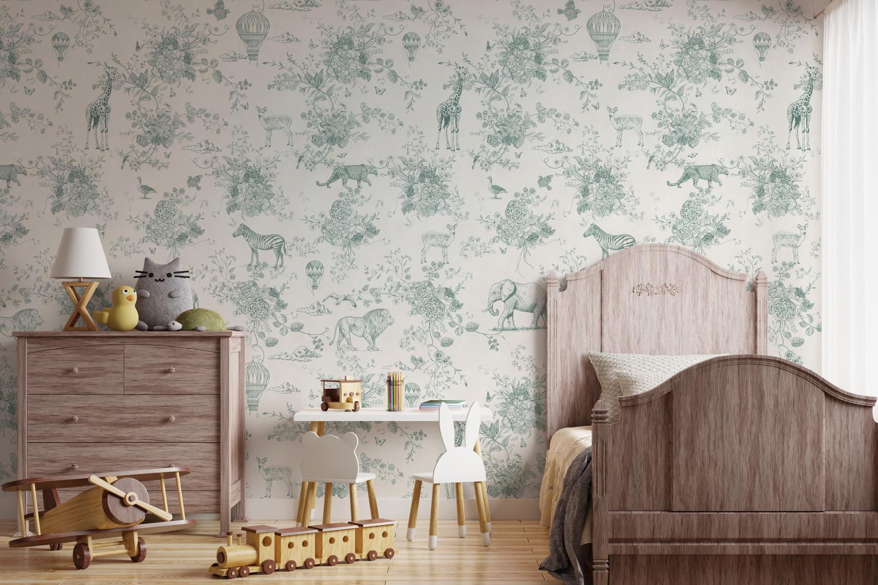 Kids Whimsical Safari Animal and Floral Wallpaper Mural