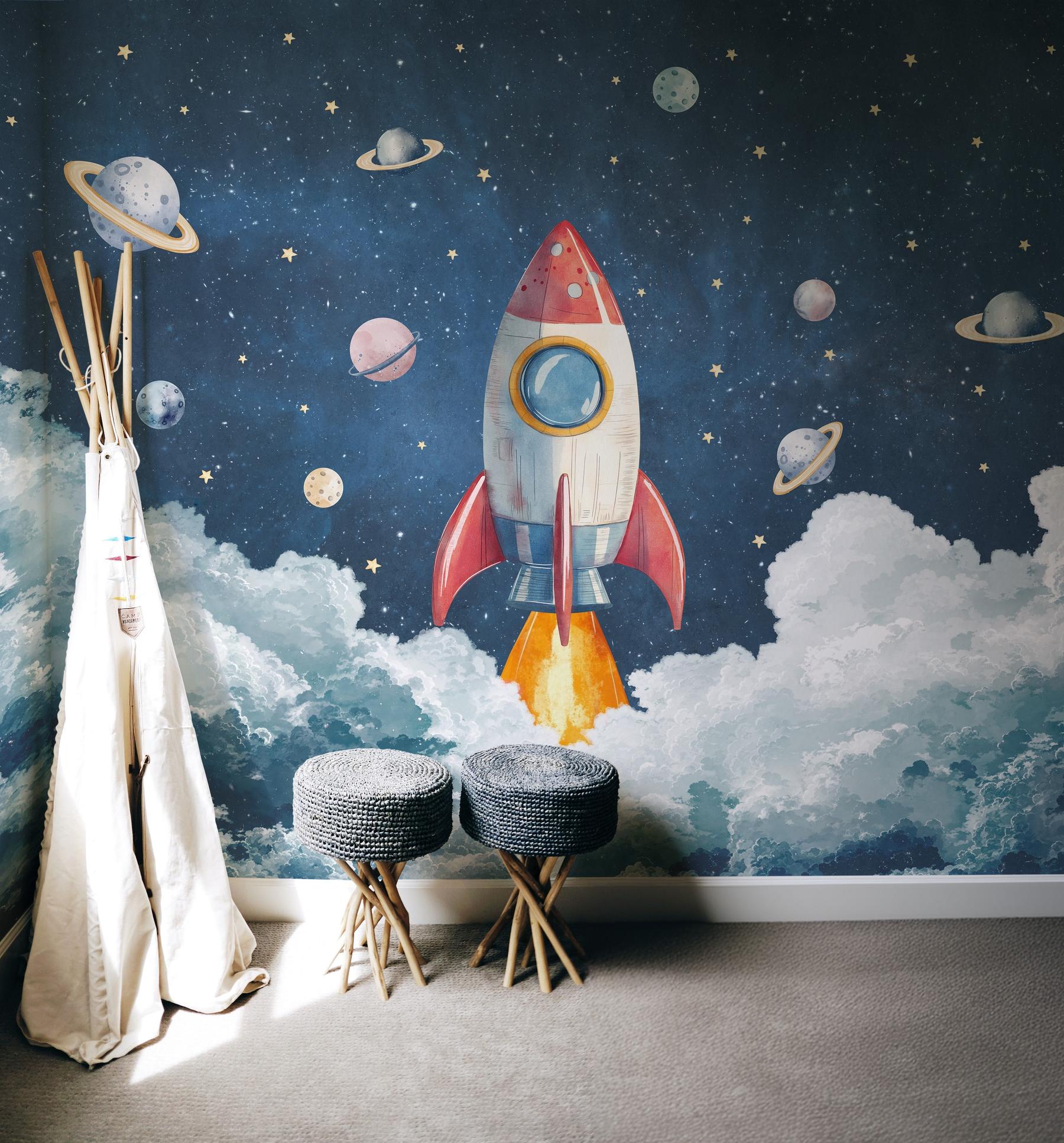 Kids Rocket Ship Cosmic Wallpaper Mural