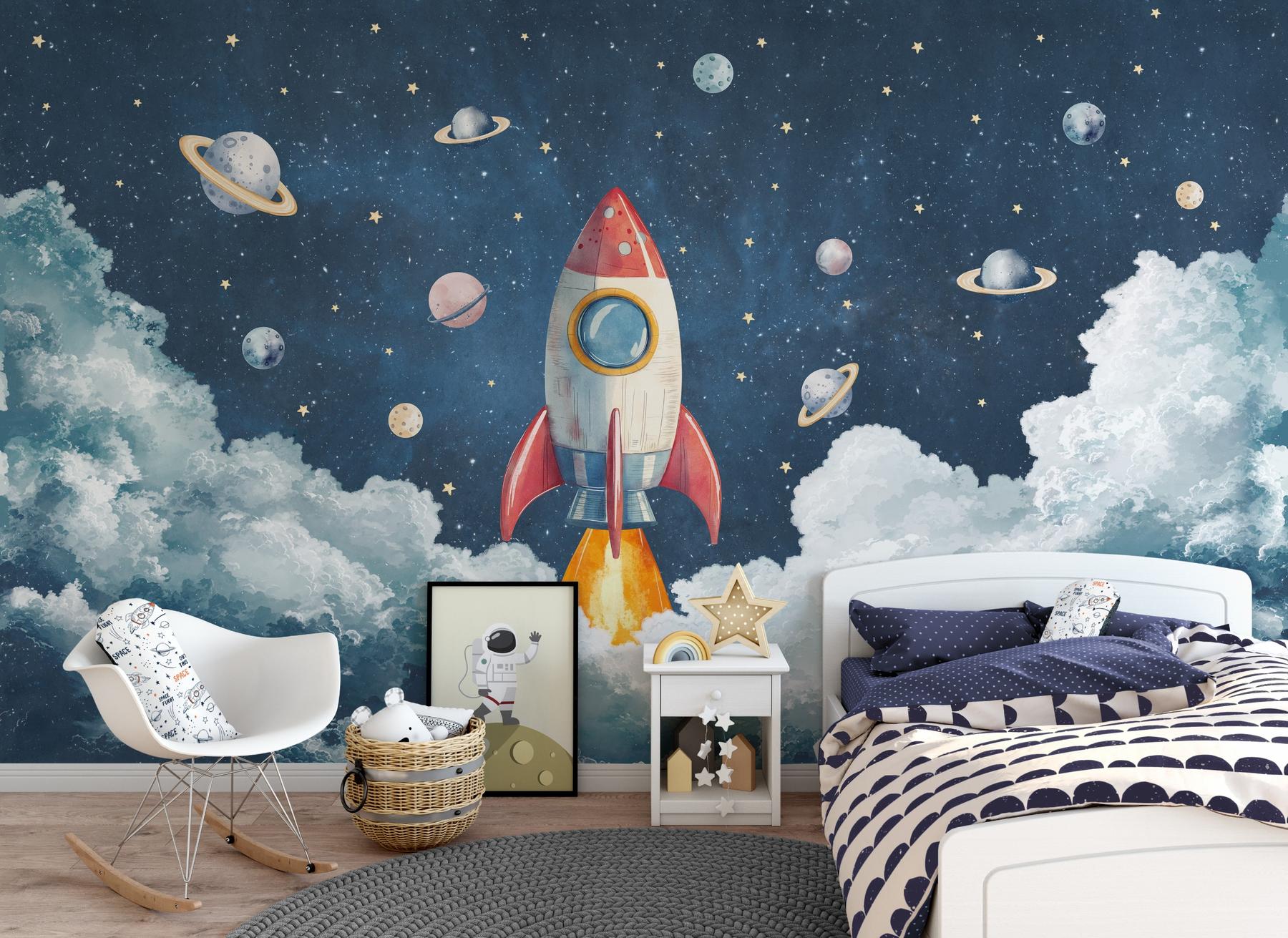 Kids Rocket Ship Cosmic Wallpaper Mural