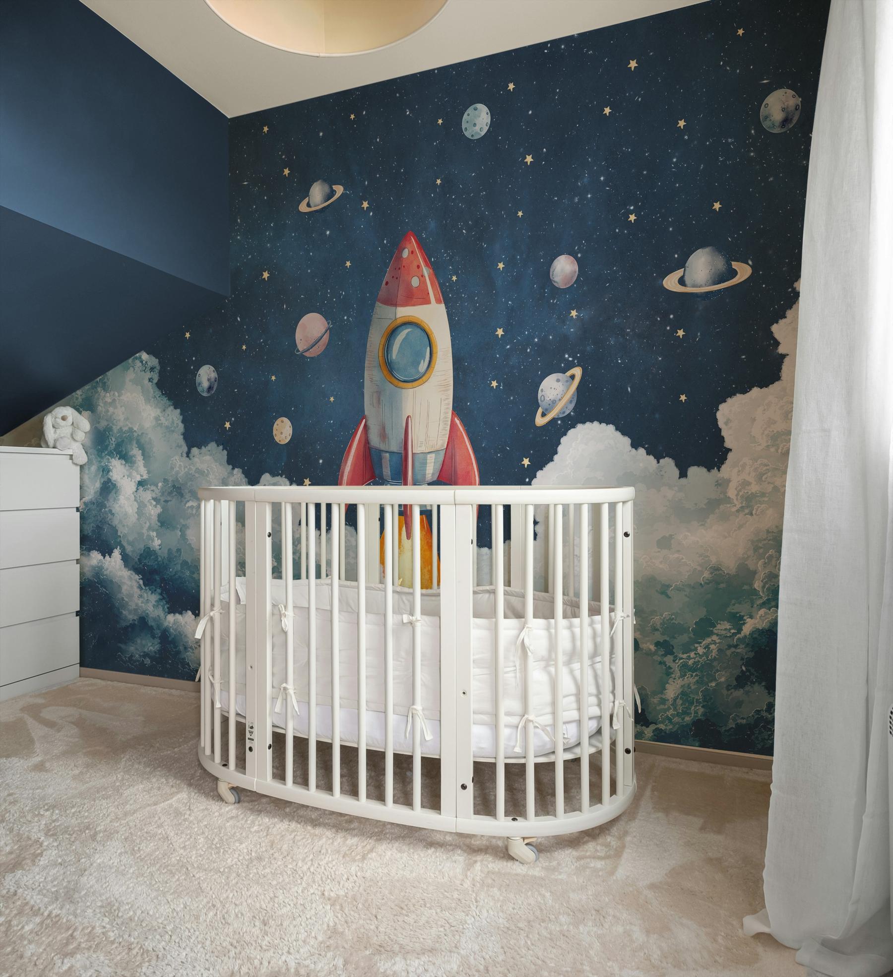 Kids Rocket Ship Cosmic Wallpaper Mural