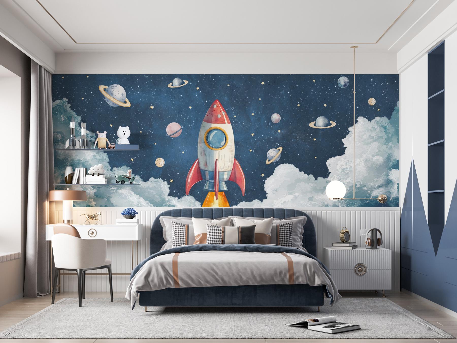Kids Rocket Ship Cosmic Wallpaper Mural