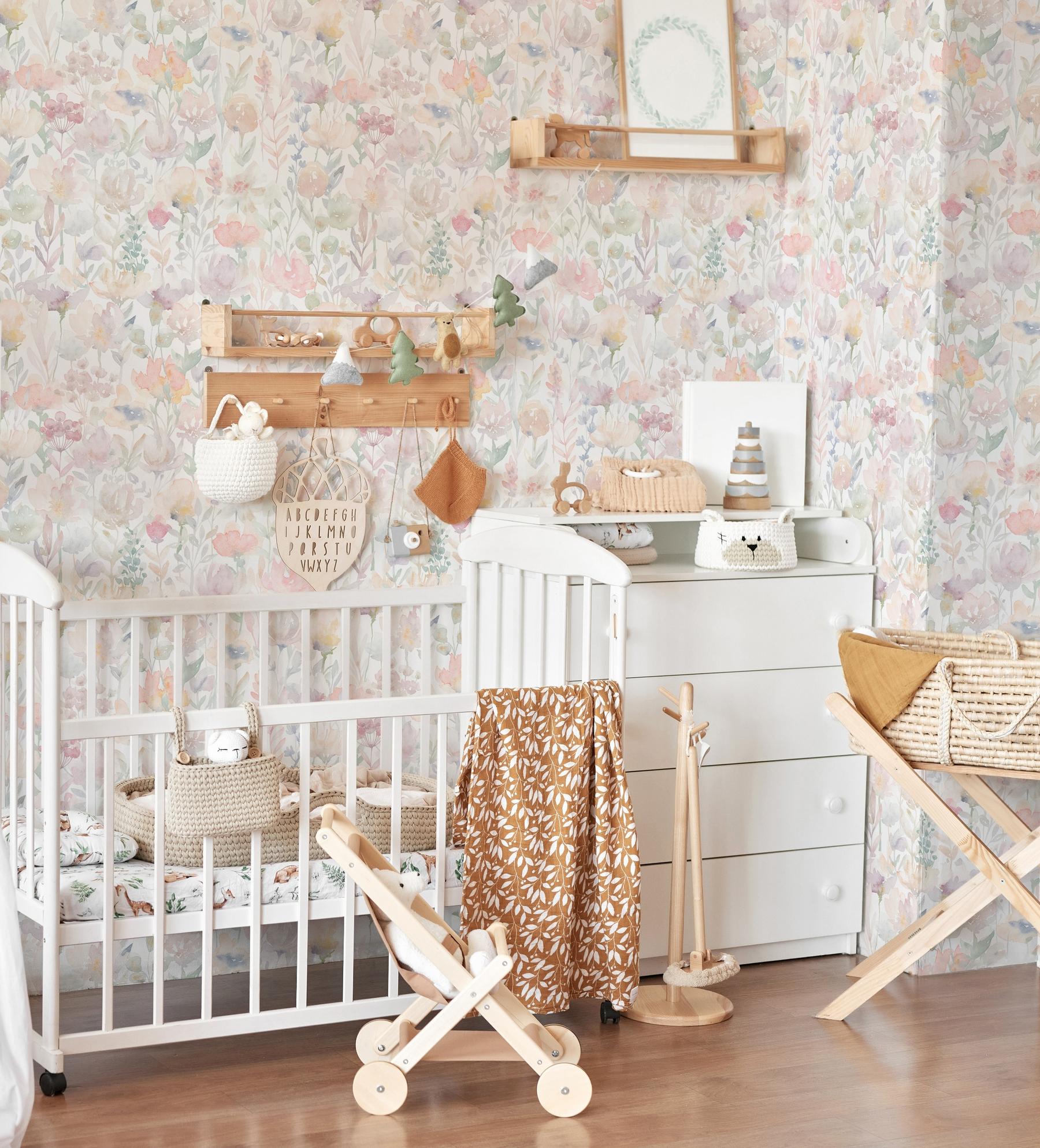 Kids Cute Watercolor Wild Floral Wallpaper Mural