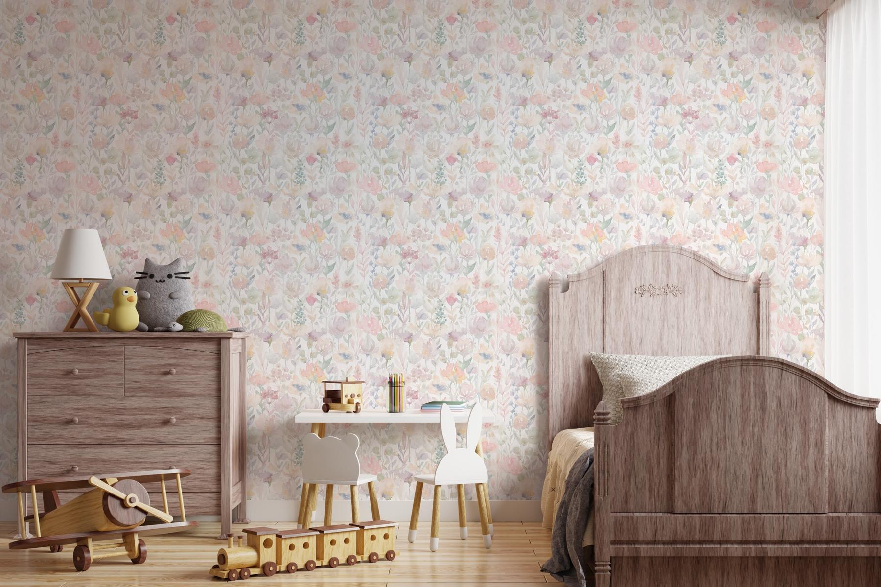 Kids Cute Watercolor Wild Floral Wallpaper Mural