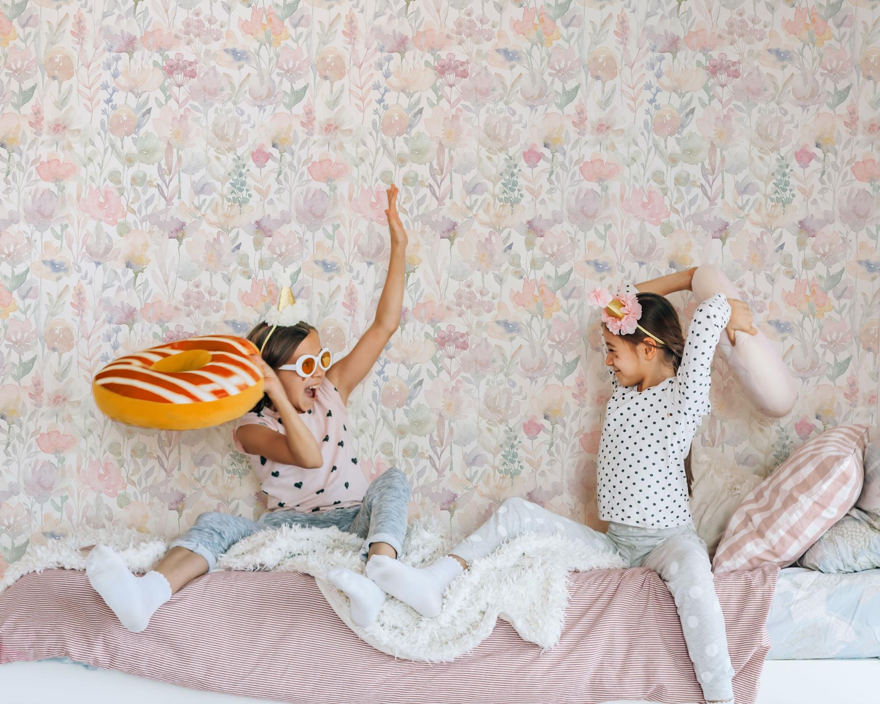 Kids Cute Watercolor Wild Floral Wallpaper Mural