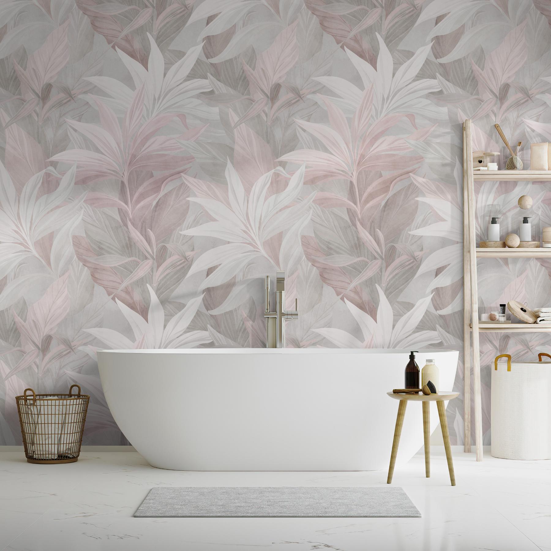 Elegant Pastel Color Lily Leaves Wallpaper Mural