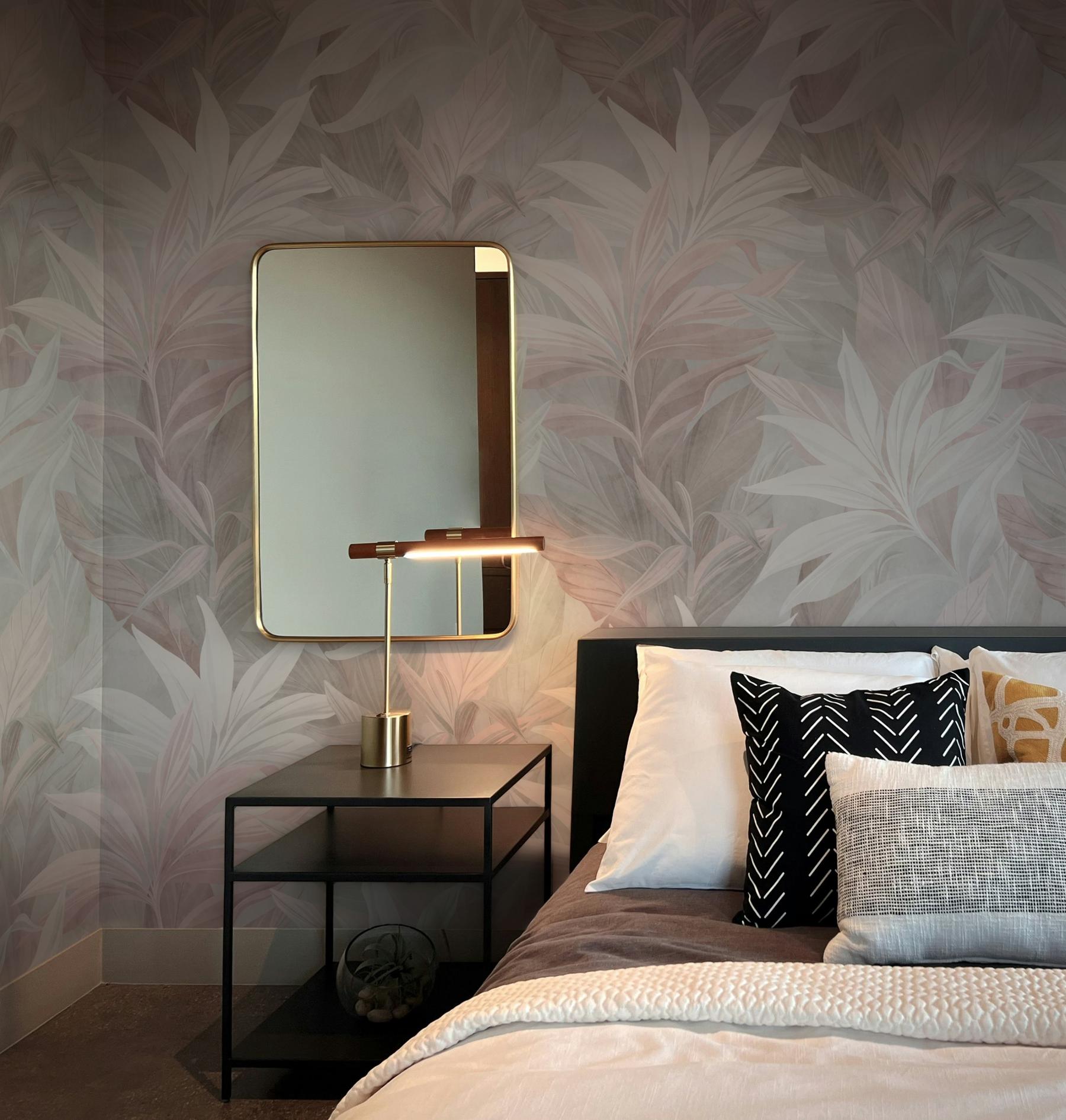 Elegant Pastel Color Lily Leaves Wallpaper Mural