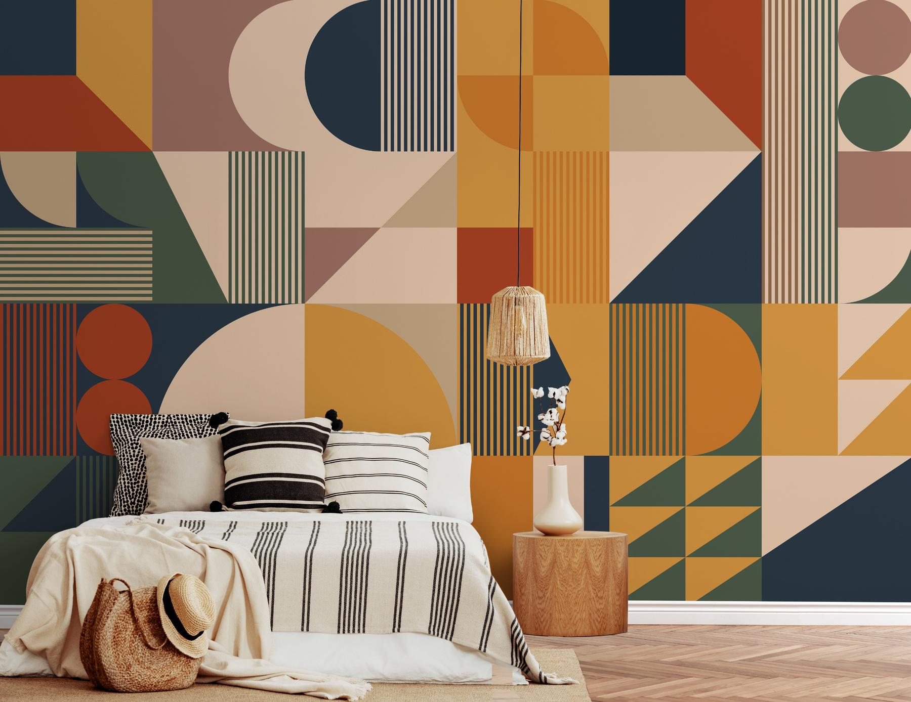 Contemporary Colorful Abstract Geometric Shapes Wallpaper Mural