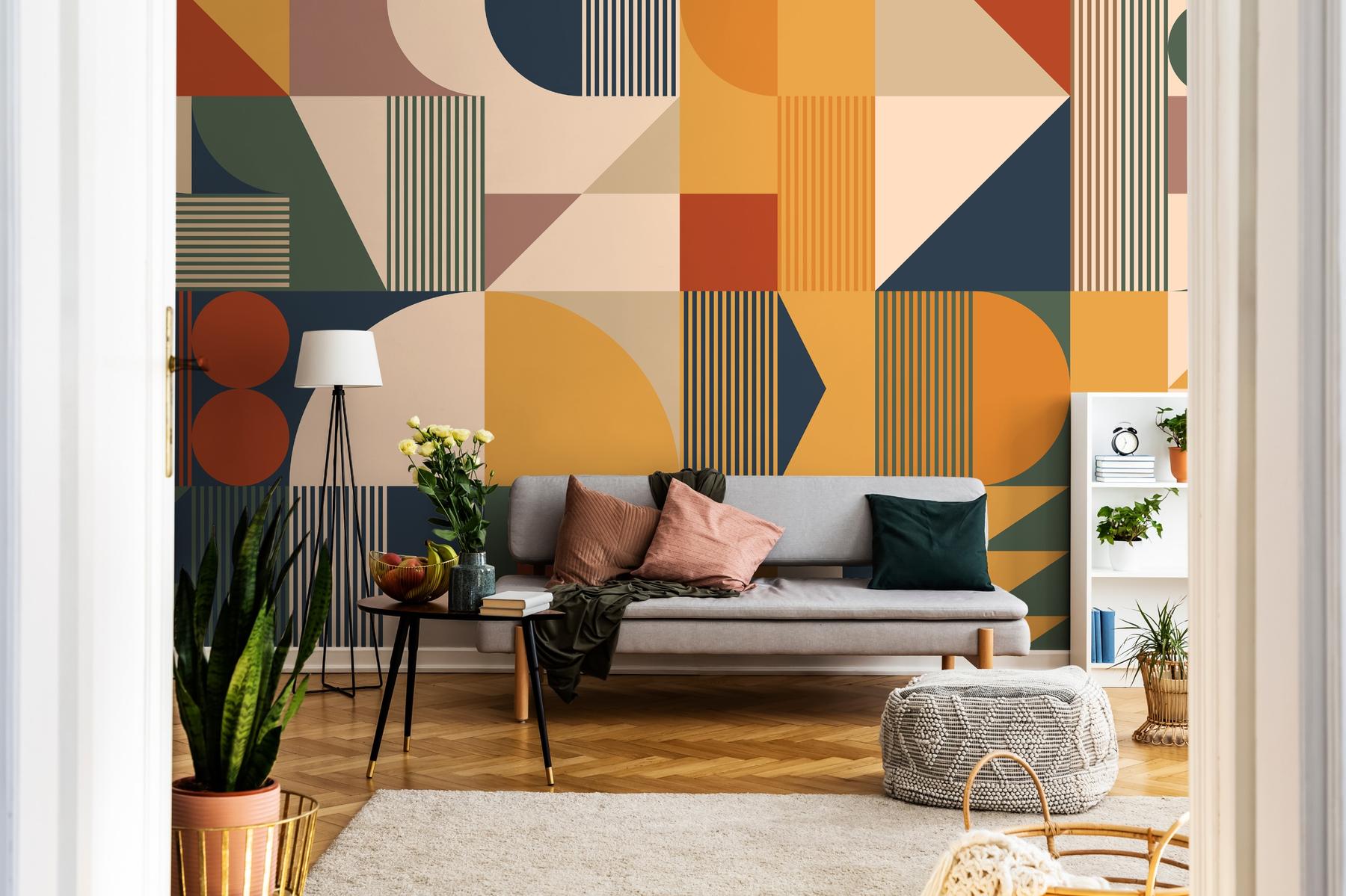 Contemporary Colorful Abstract Geometric Shapes Wallpaper Mural