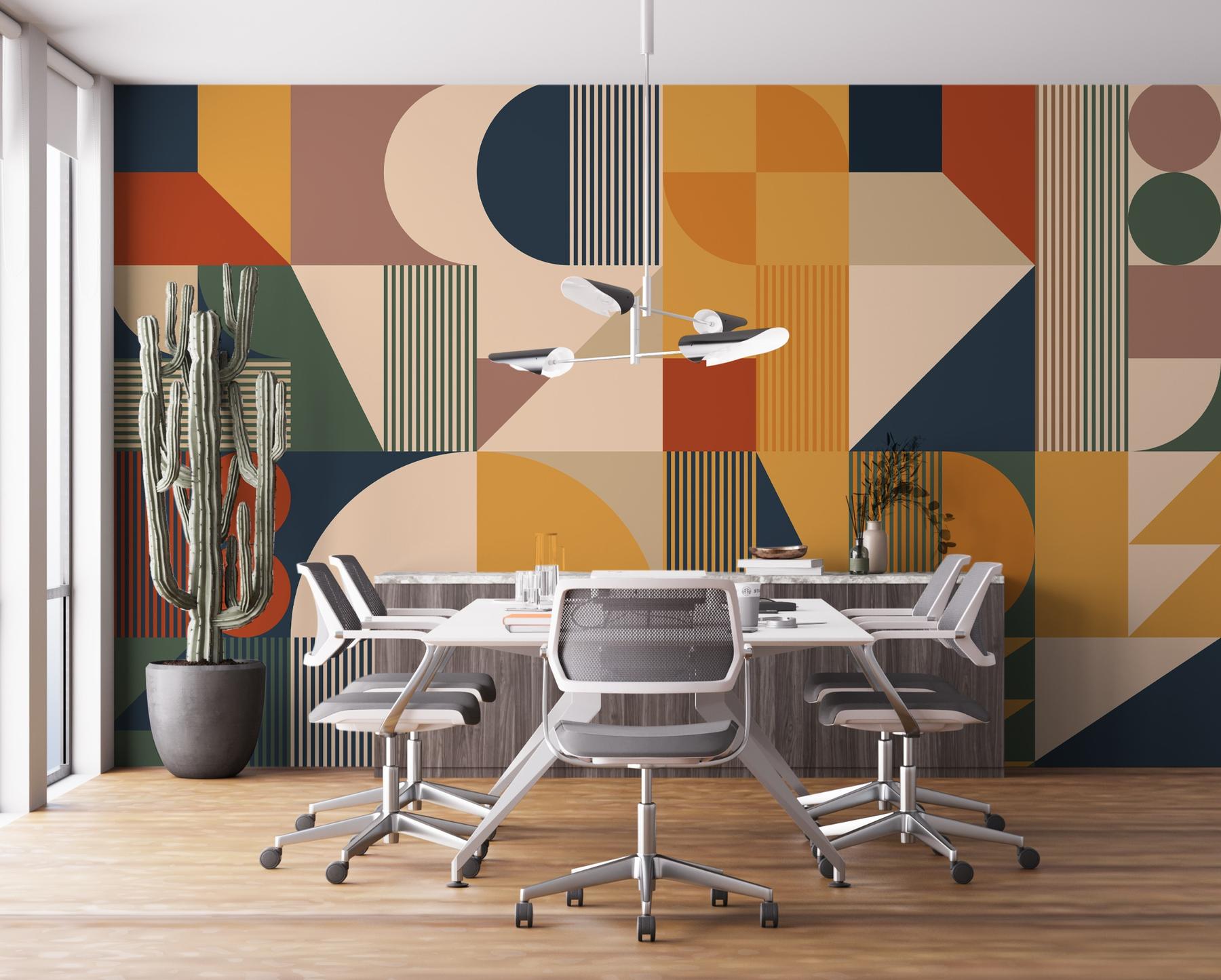 Contemporary Colorful Abstract Geometric Shapes Wallpaper Mural