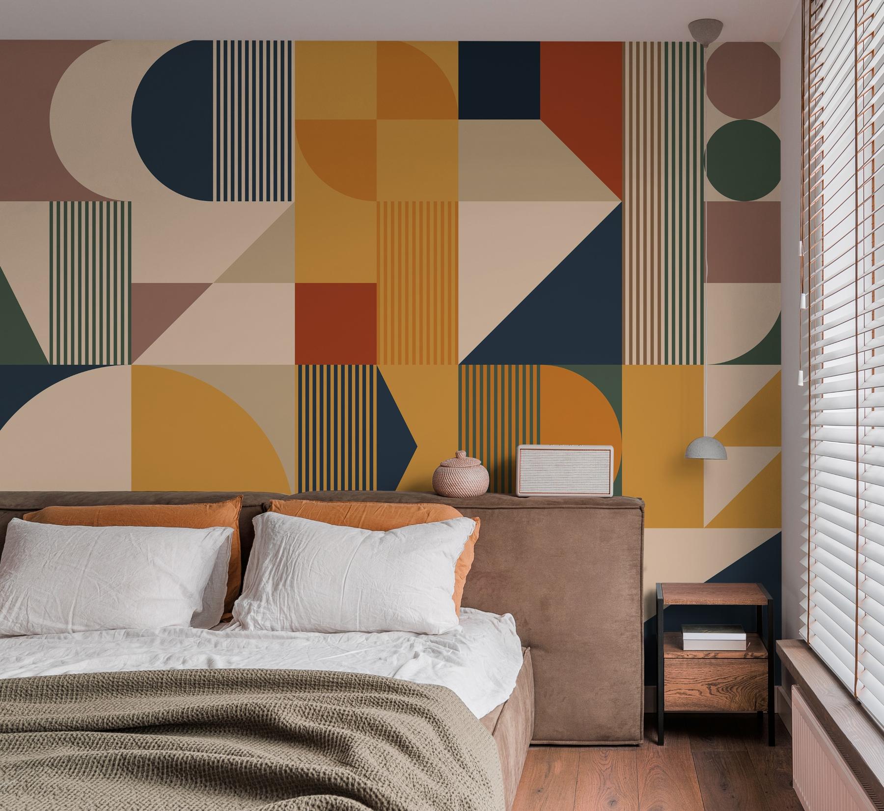Contemporary Colorful Abstract Geometric Shapes Wallpaper Mural