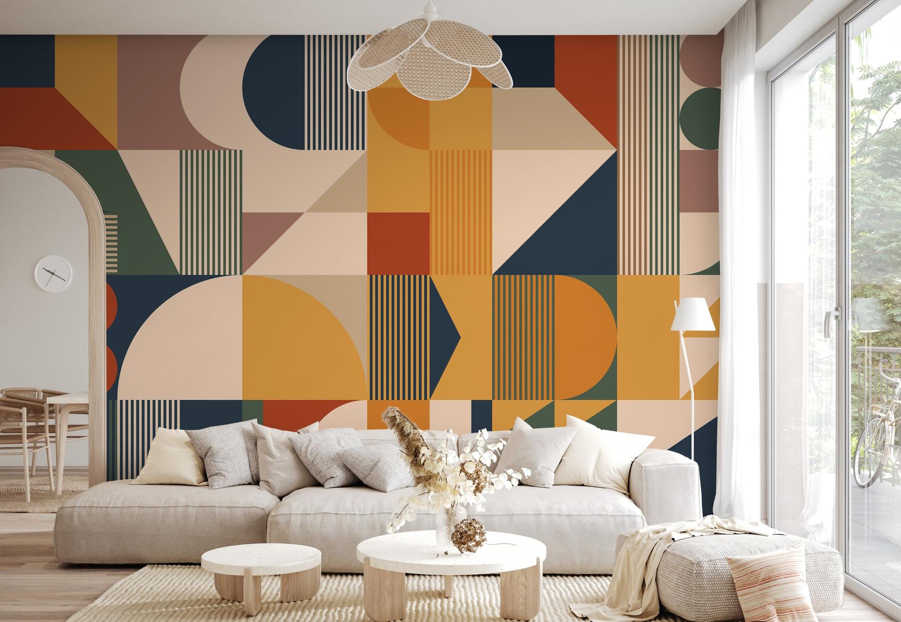 Contemporary Colorful Abstract Geometric Shapes Wallpaper Mural