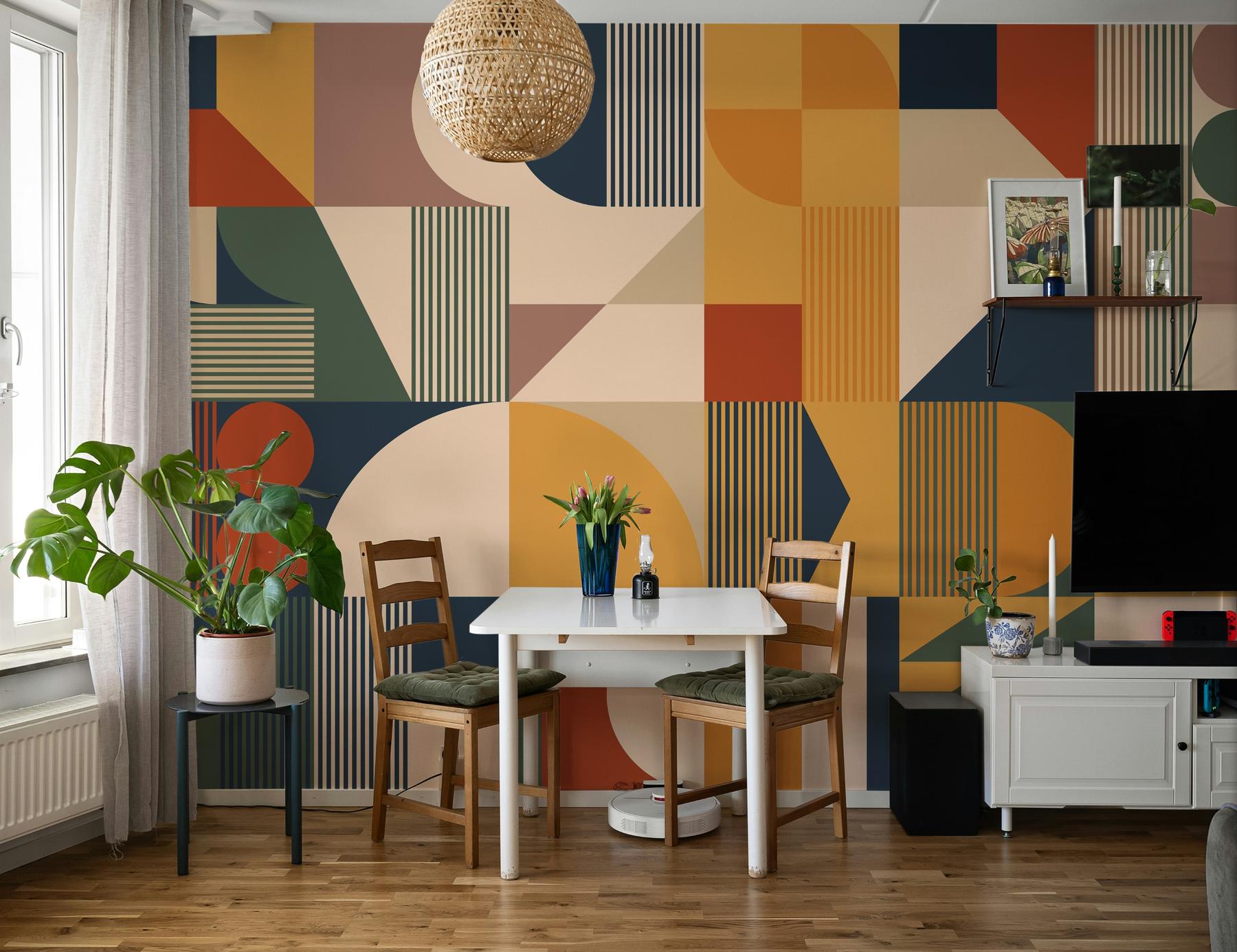 Contemporary Colorful Abstract Geometric Shapes Wallpaper Mural