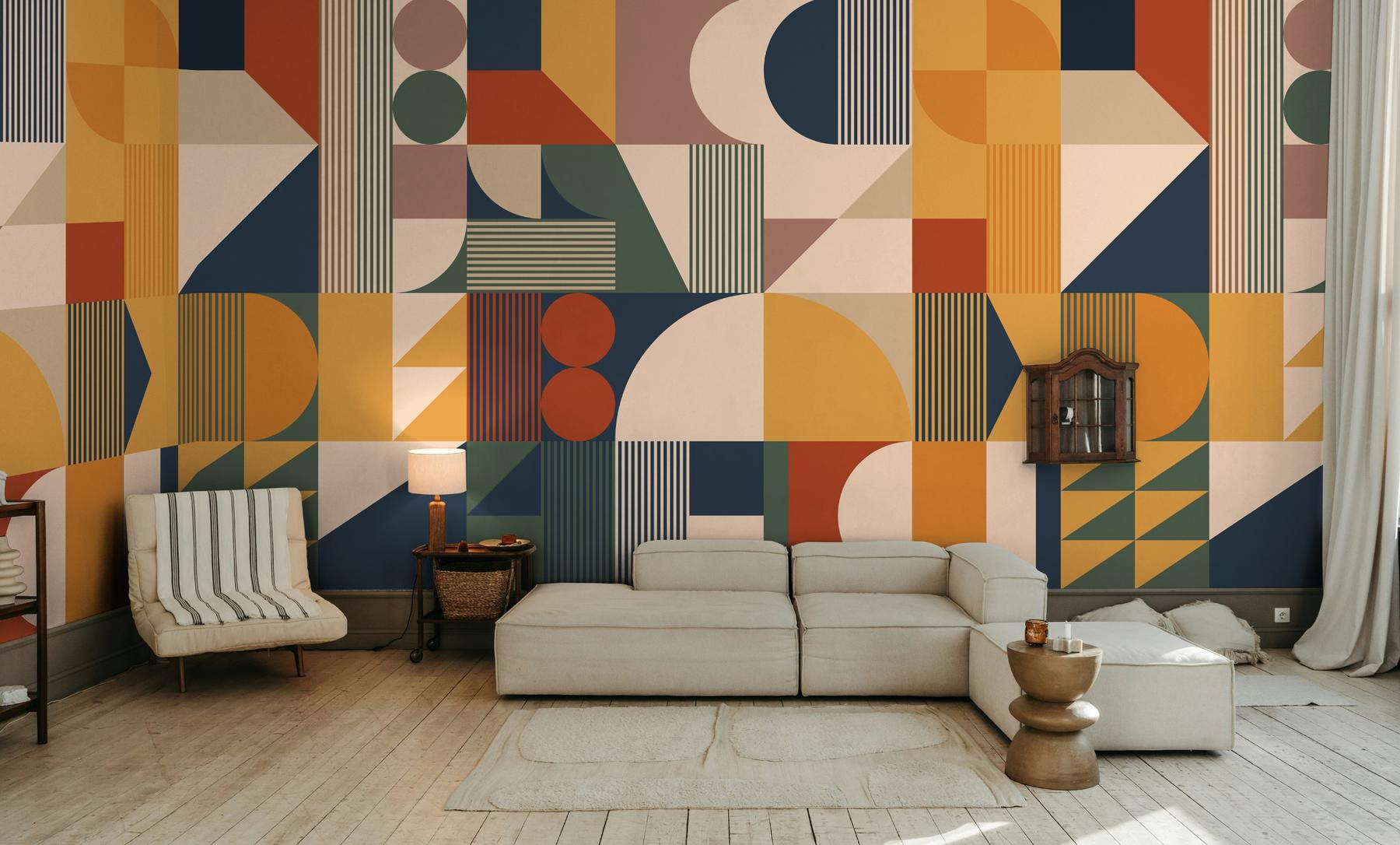 Contemporary Colorful Abstract Geometric Shapes Wallpaper Mural