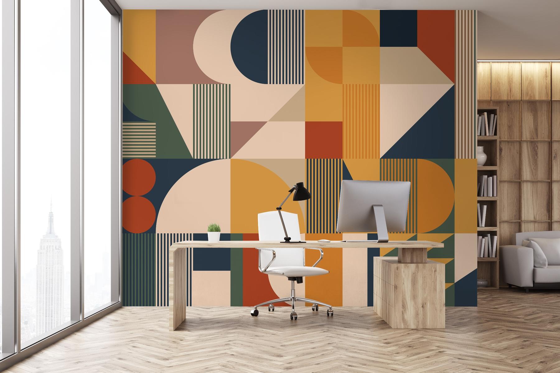 Contemporary Colorful Abstract Geometric Shapes Wallpaper Mural
