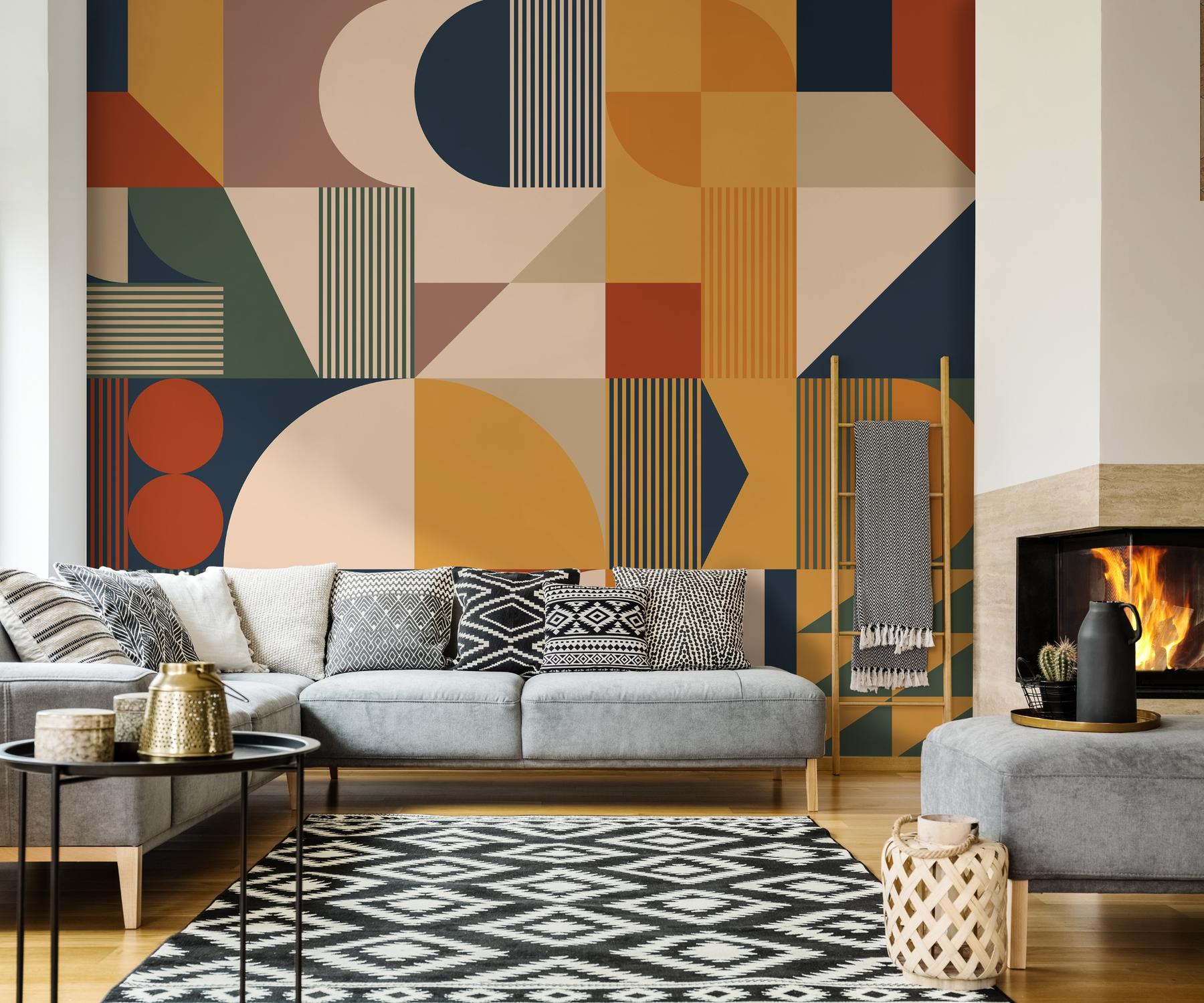 Contemporary Colorful Abstract Geometric Shapes Wallpaper Mural