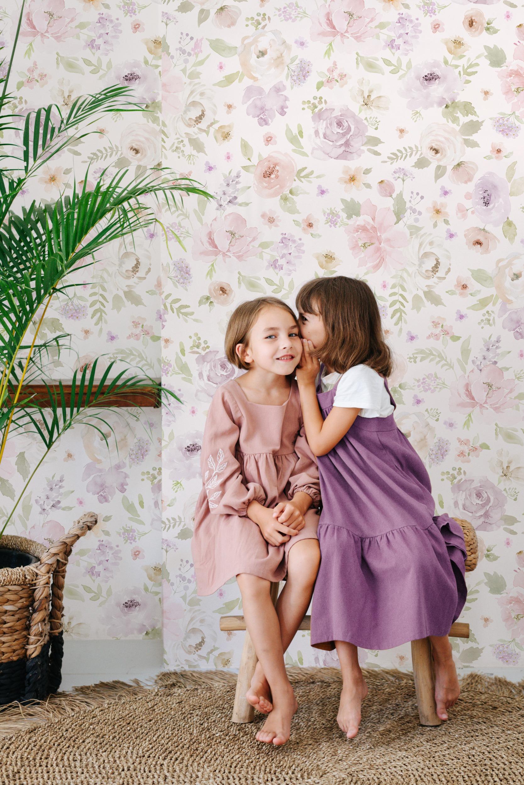 Kids Romantic Watercolor Floral Wallpaper Mural