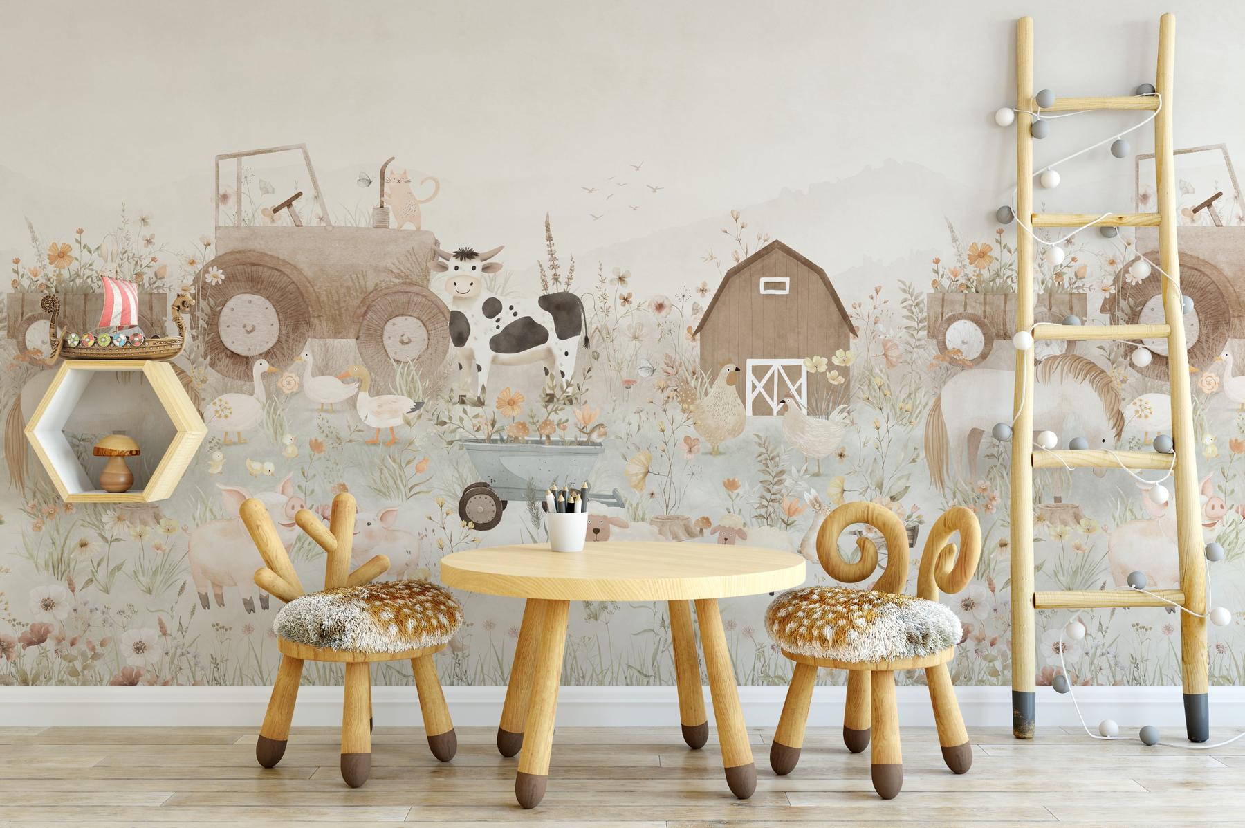 Kids Pastel Farm Animals Wallpaper Mural