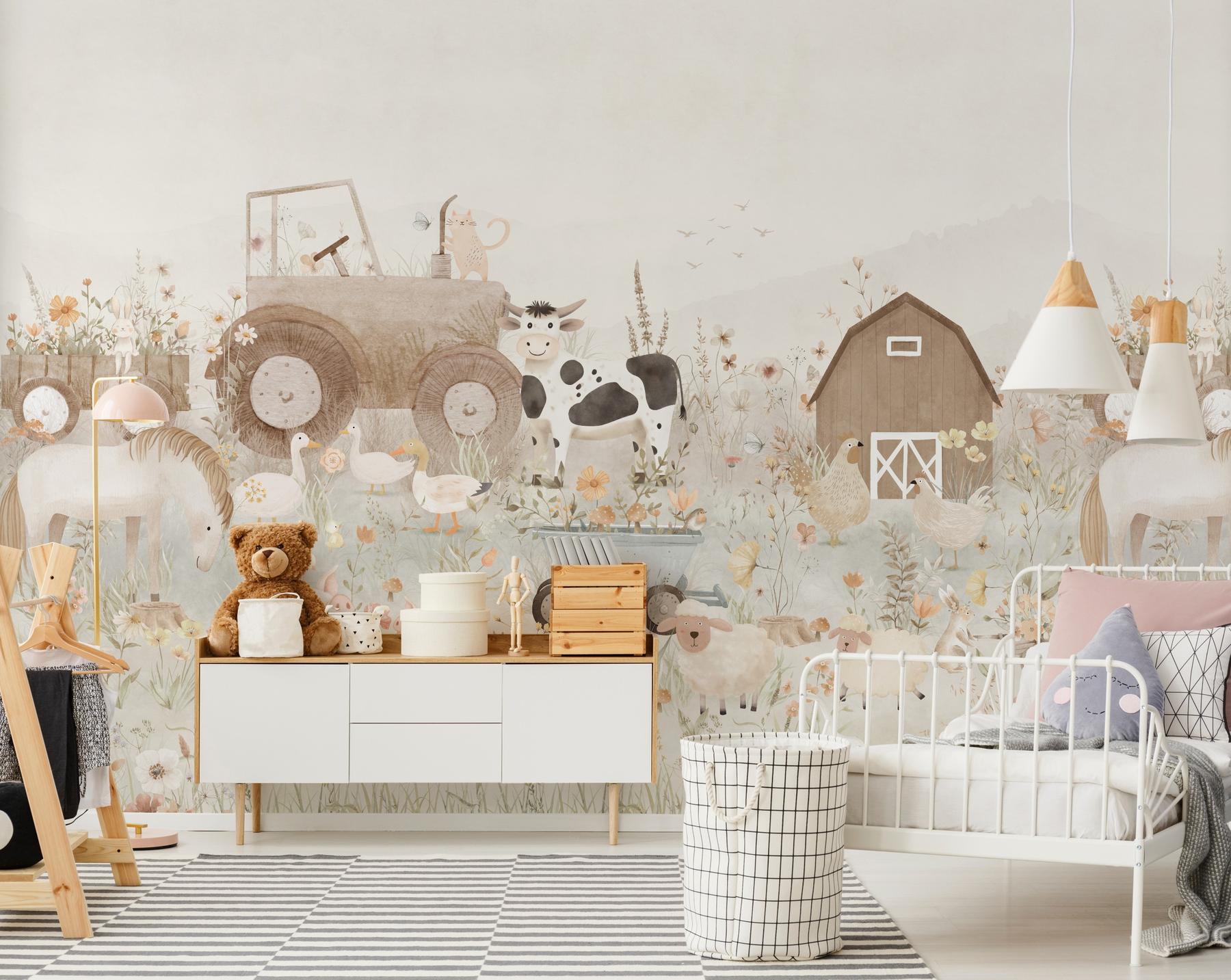 Kids Pastel Farm Animals Wallpaper Mural