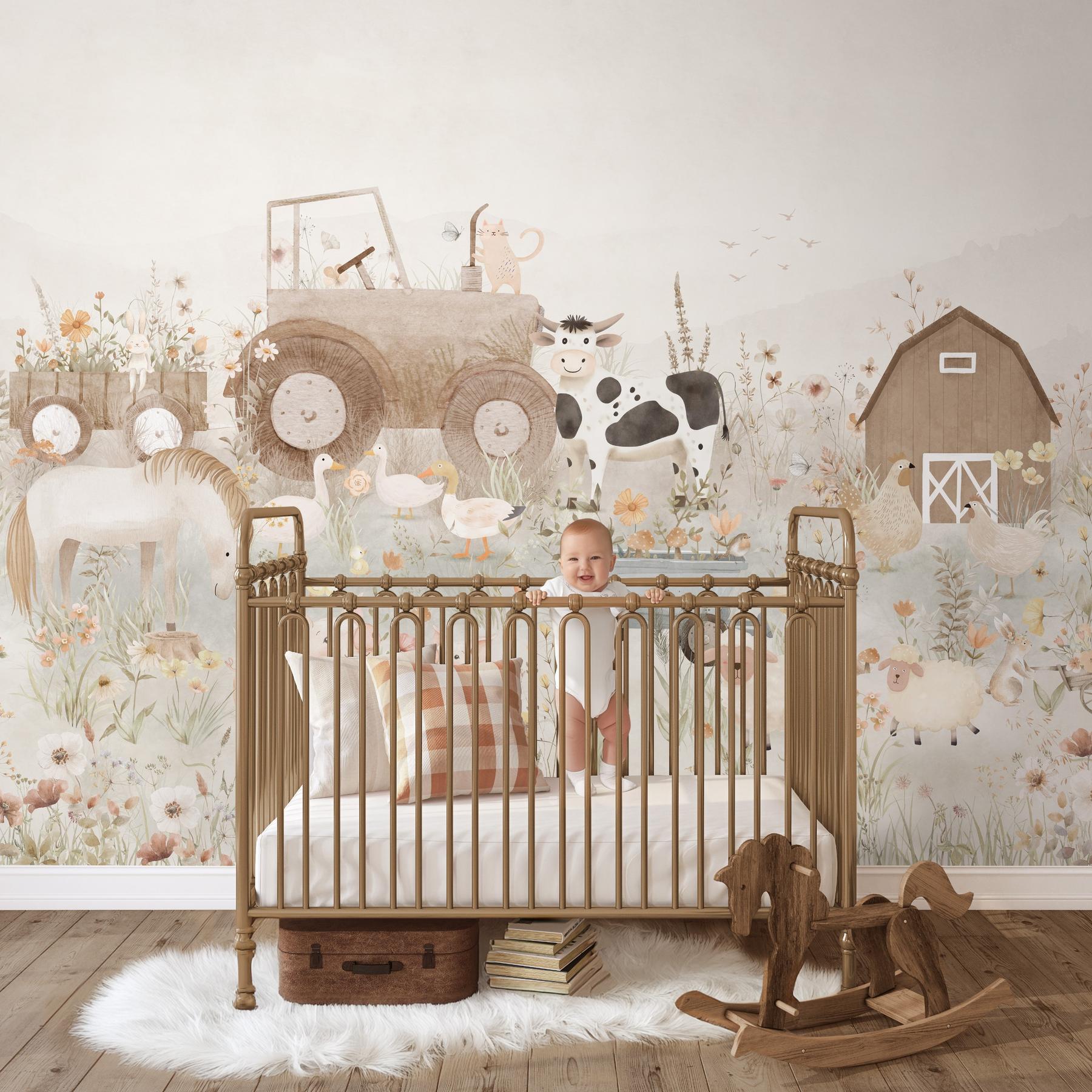Kids Pastel Farm Animals Wallpaper Mural
