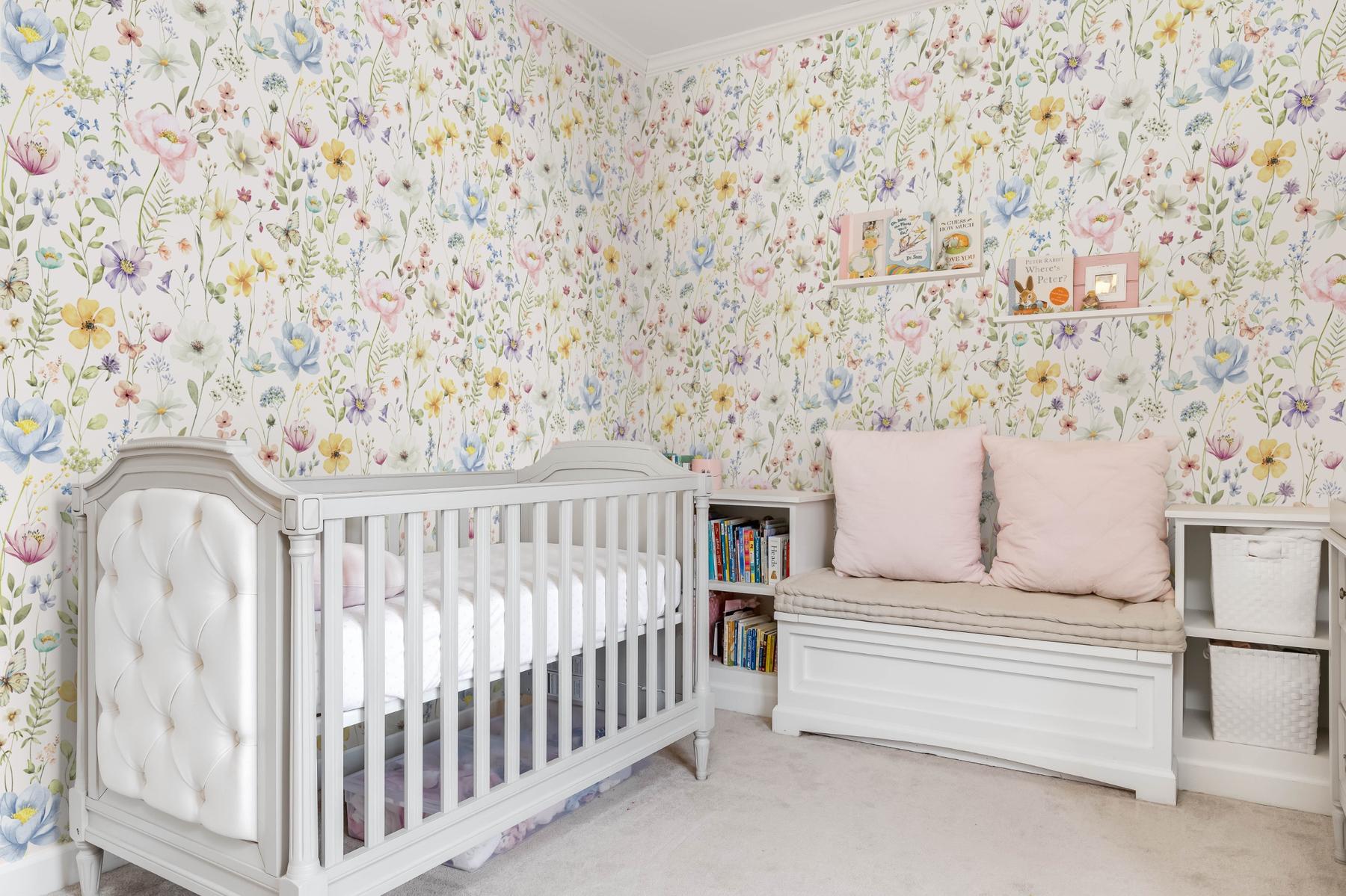 Kids Colorful Wildflower Garden and Butterflies Wallpaper Mural