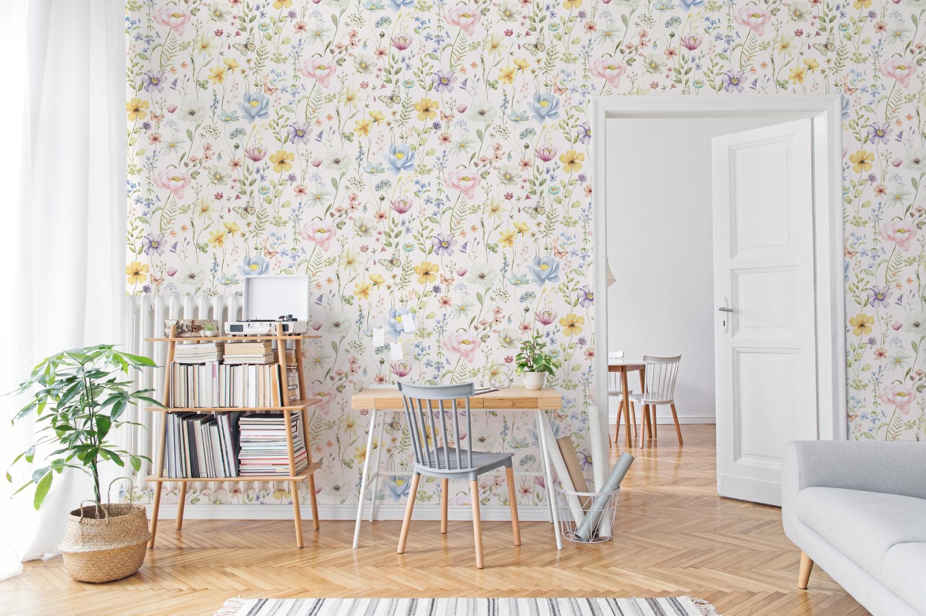 Kids Colorful Wildflower Garden and Butterflies Wallpaper Mural