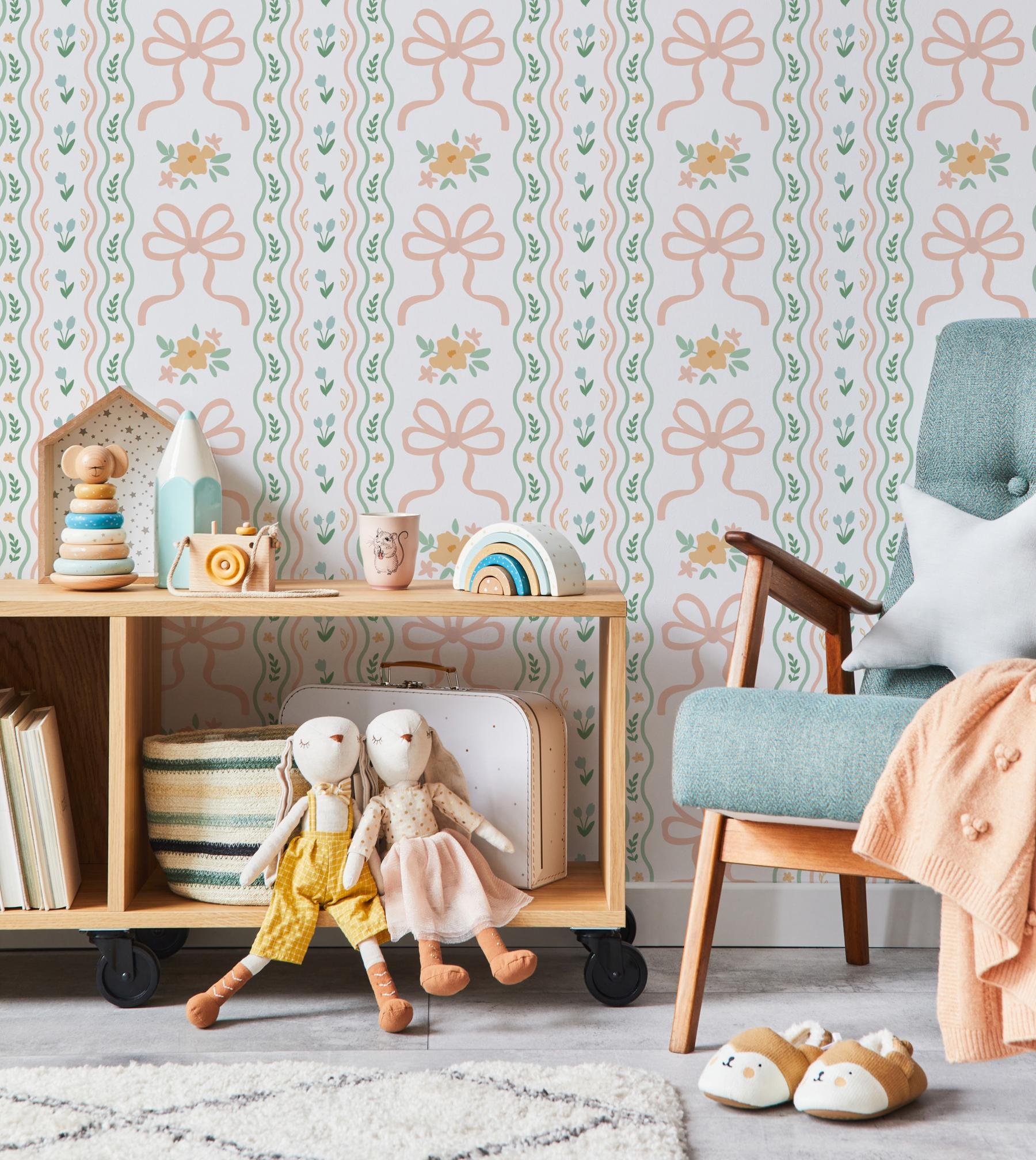 Charming Ribbon and Flowers Wallpaper Mural