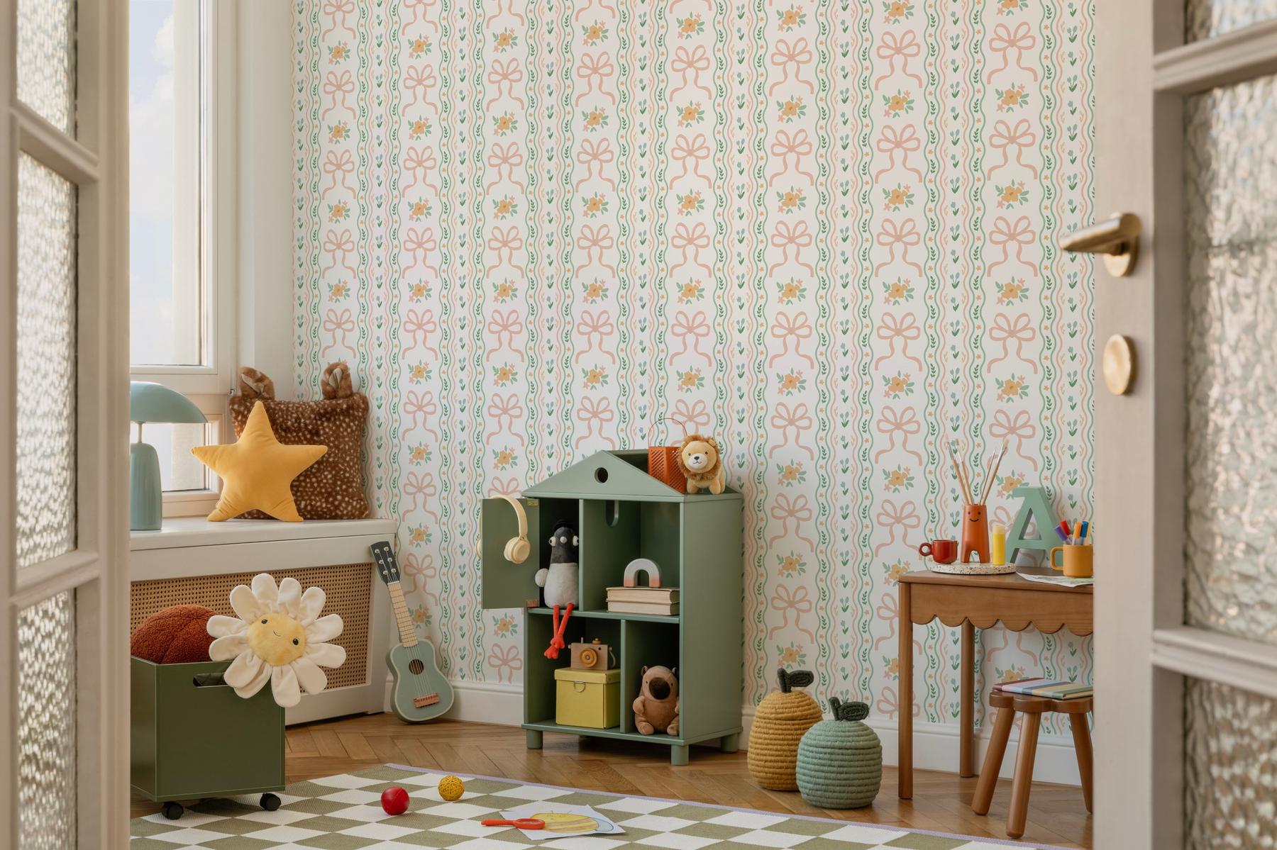 Charming Ribbon and Flowers Wallpaper Mural