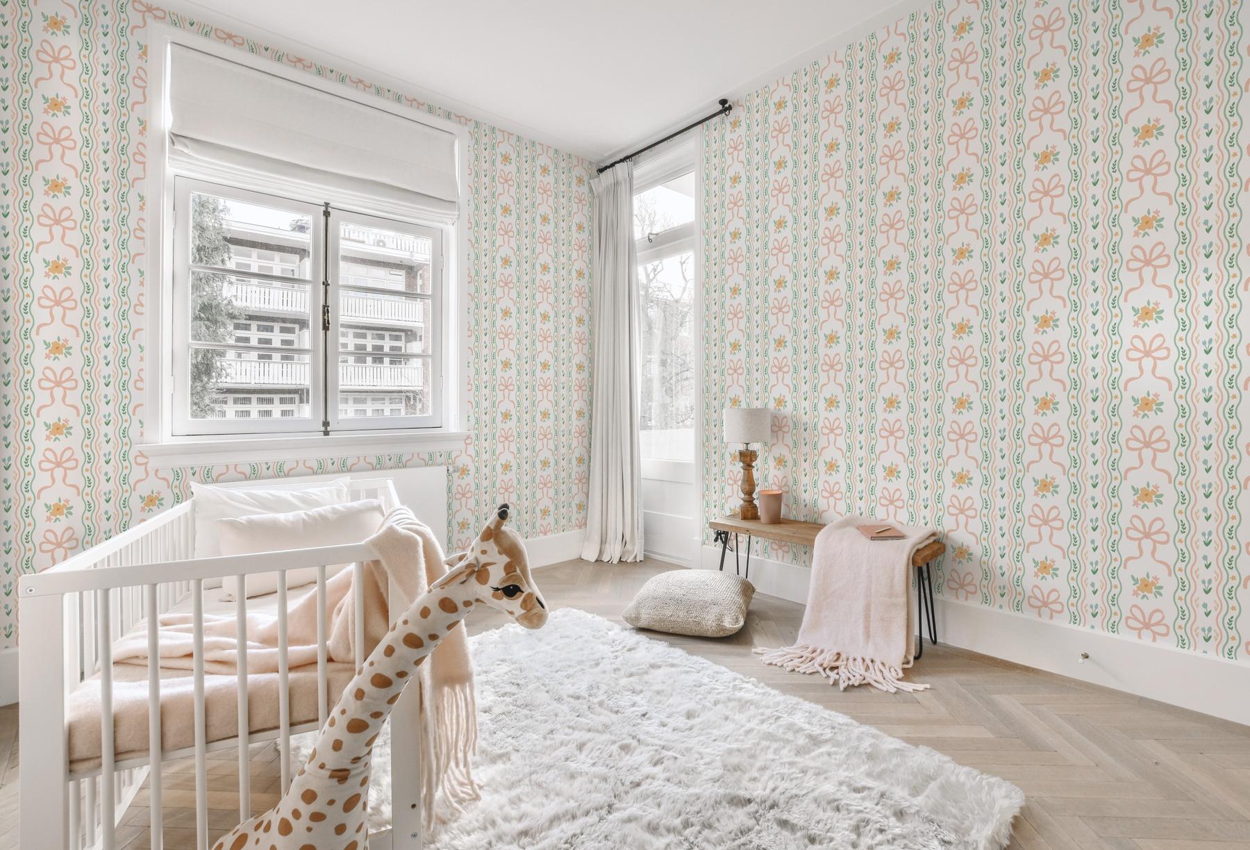 Charming Ribbon and Flowers Wallpaper Mural