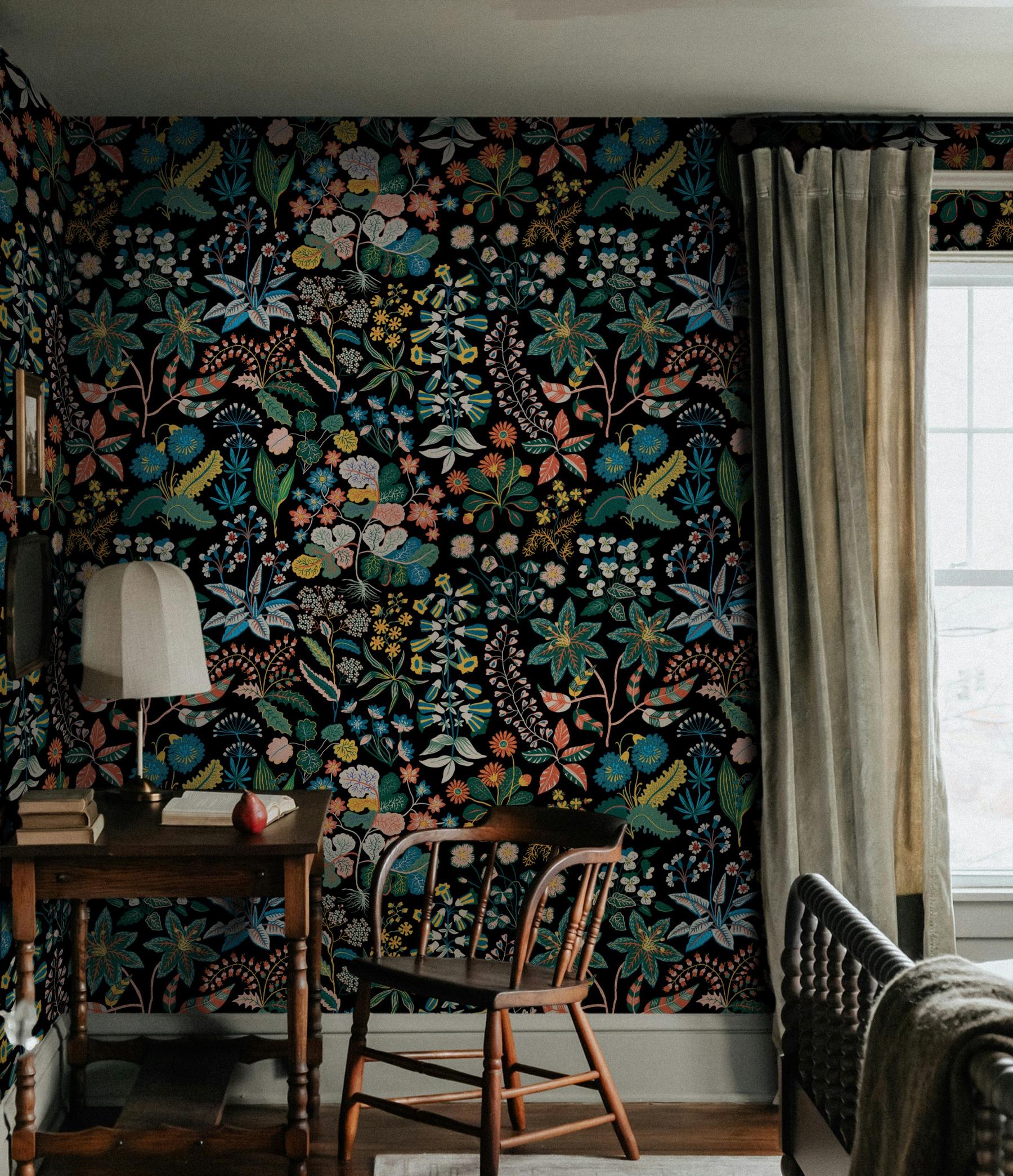 Vintage Dark Botanical Garden Wallpaper Mural