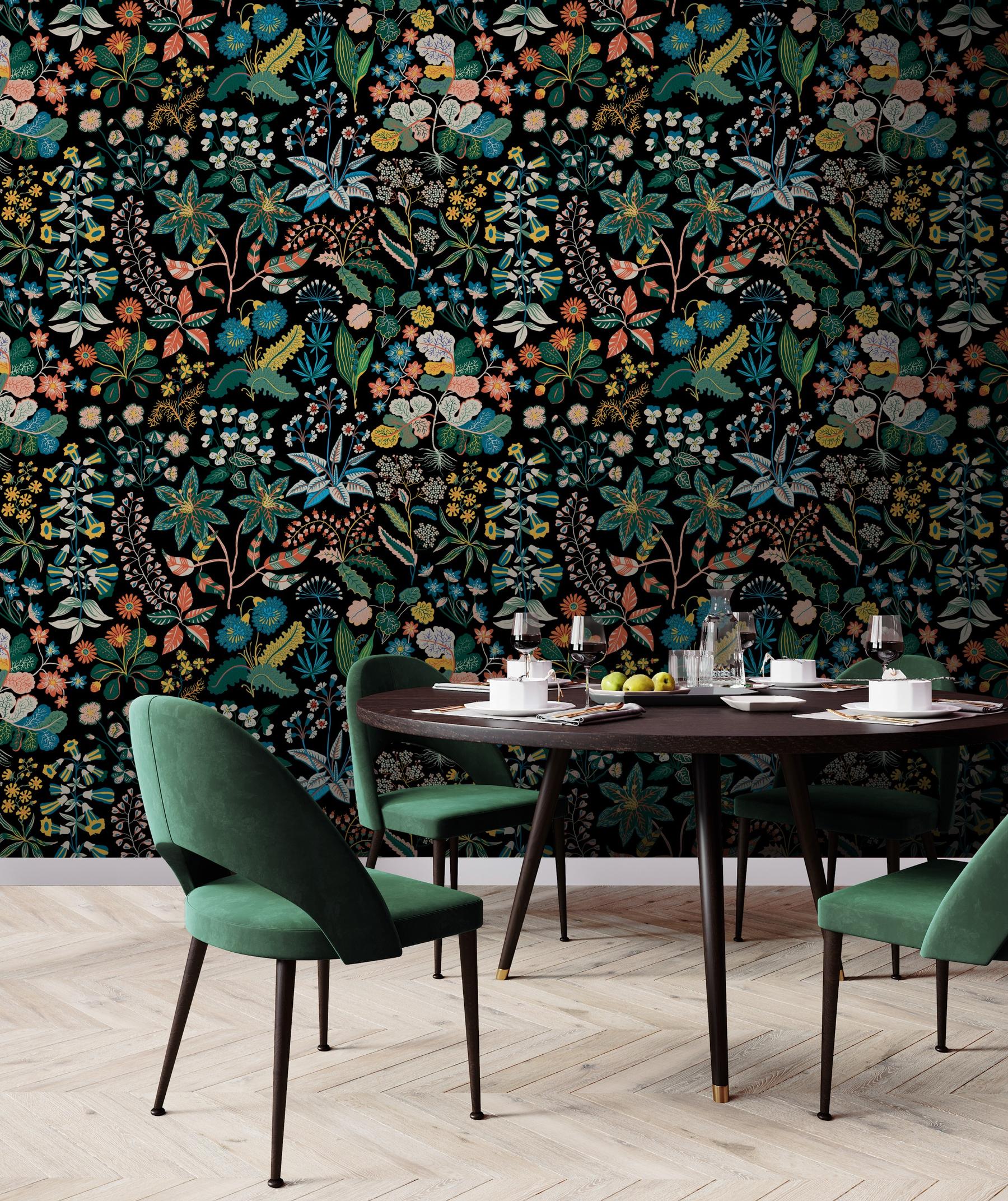 Vintage Dark Botanical Garden Wallpaper Mural