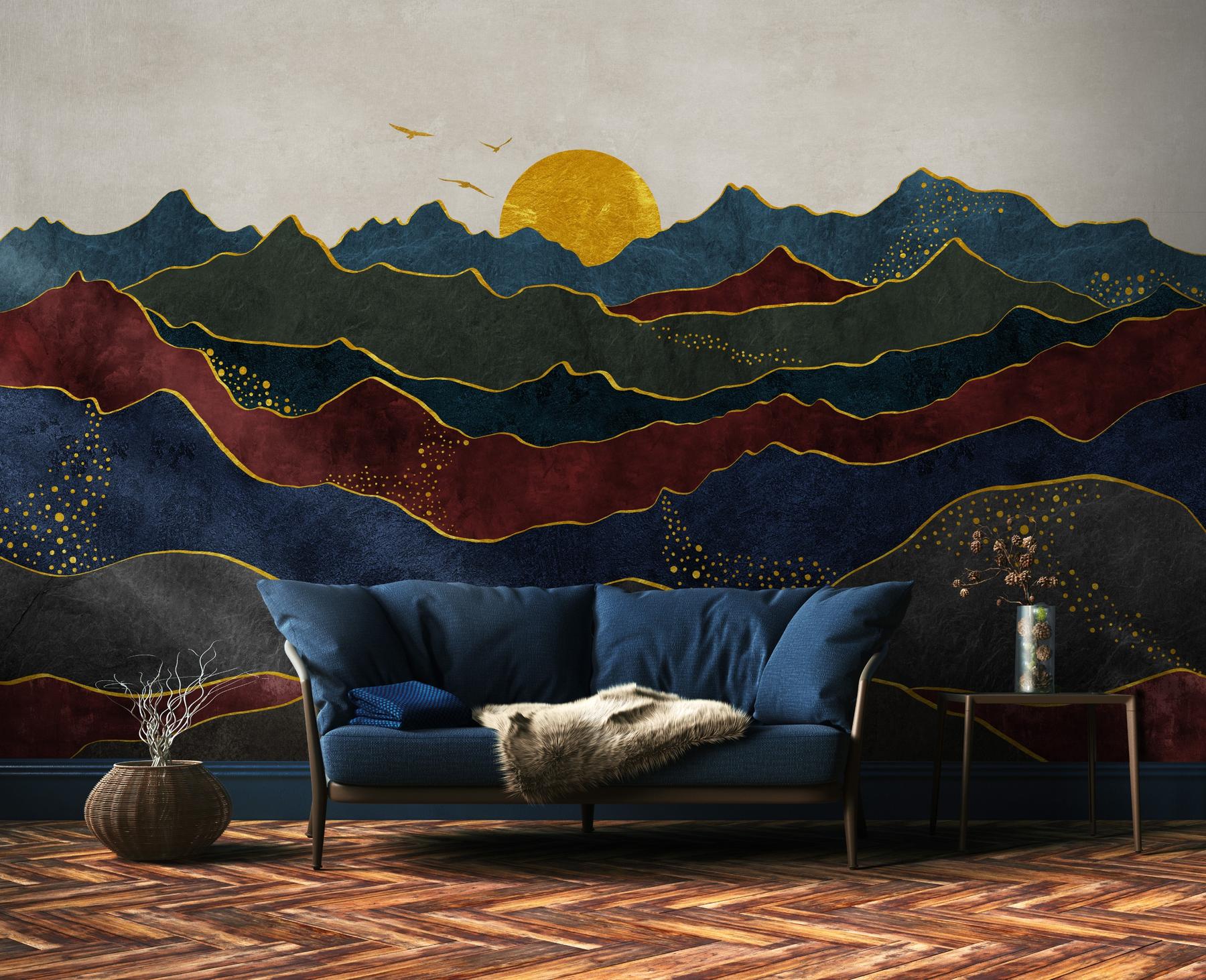 Elegant Sunset Mountain Landscape Wallpaper Mural