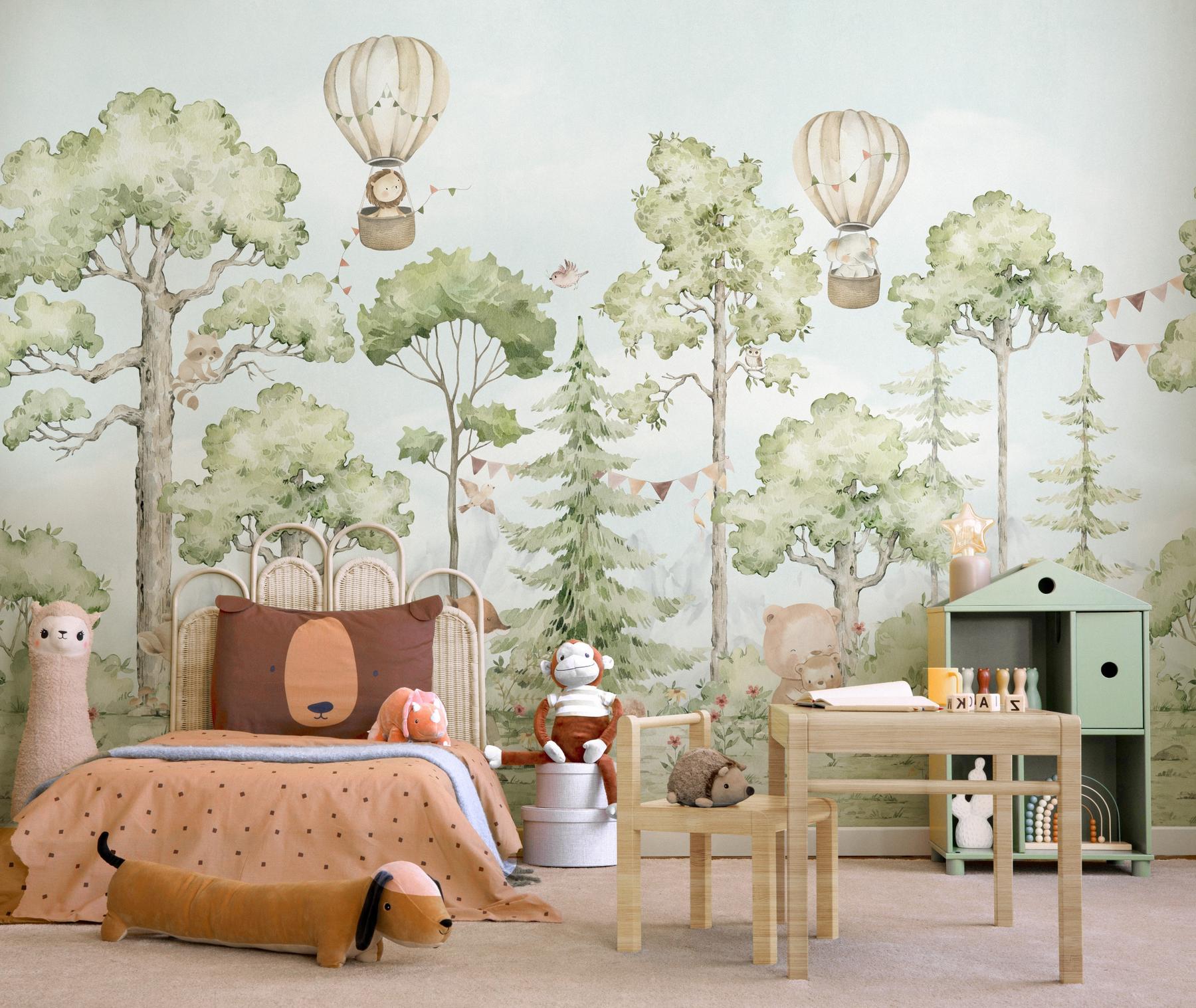 Cute Forest Animals with Balloon Wallpaper Mural
