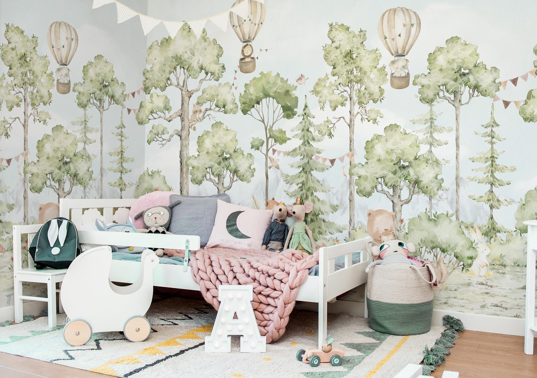 Cute Forest Animals with Balloon Wallpaper Mural