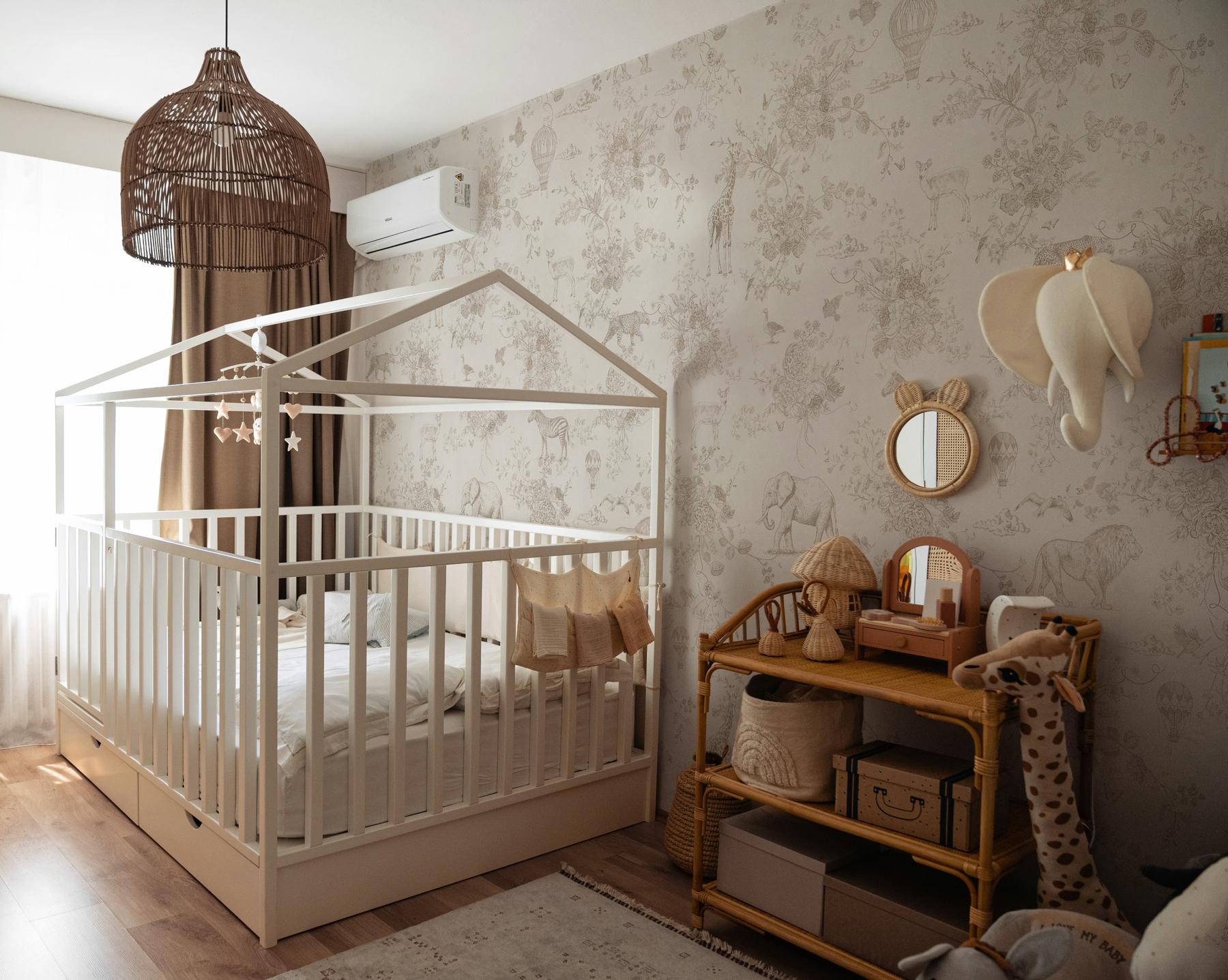 Kids Whimsical Safari Animal and Floral Wallpaper Mural