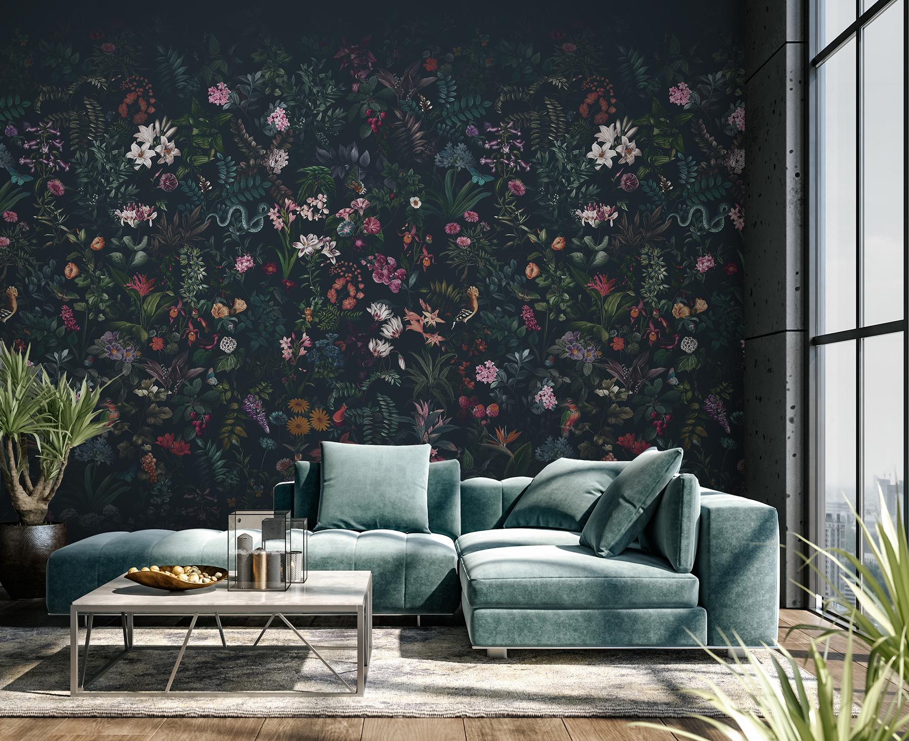 Enchanting Nocturnal Floral Garden Wallpaper Mural