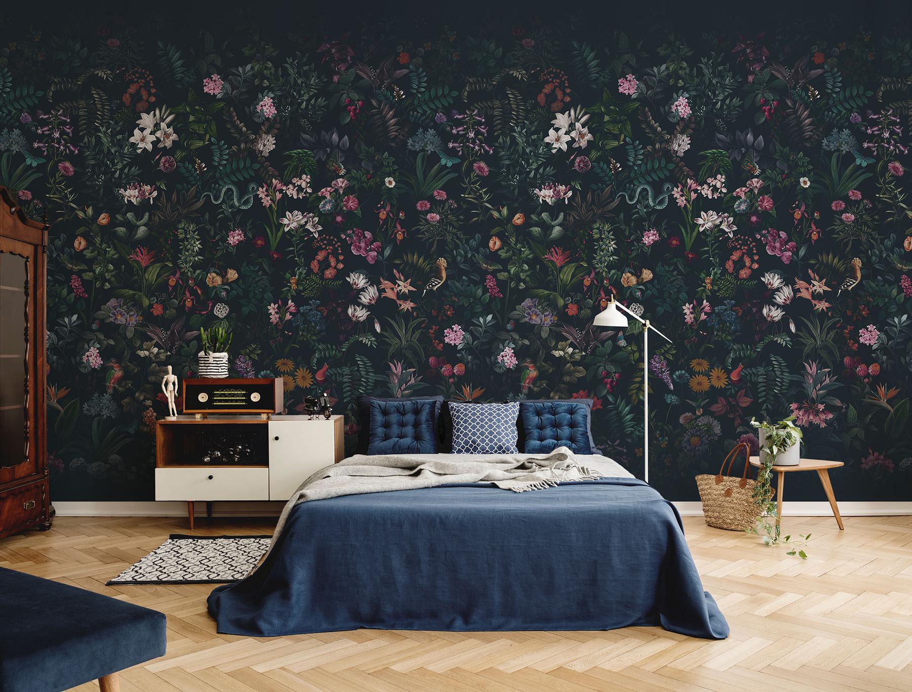 Enchanting Nocturnal Floral Garden Wallpaper Mural